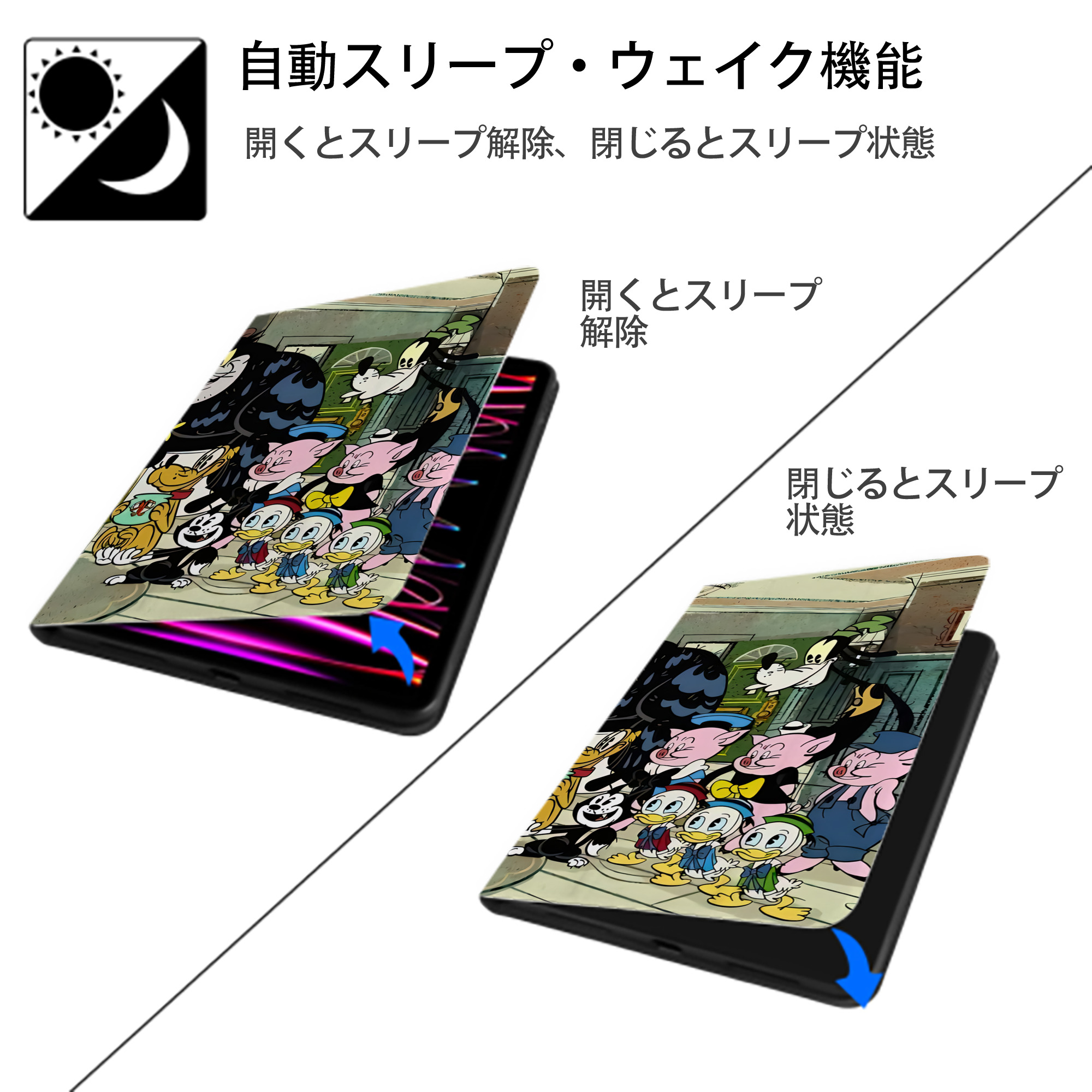 ミッキーマウス Mickey Mouse IPadケース ペンホルダー付き ブックスタイルデザイン