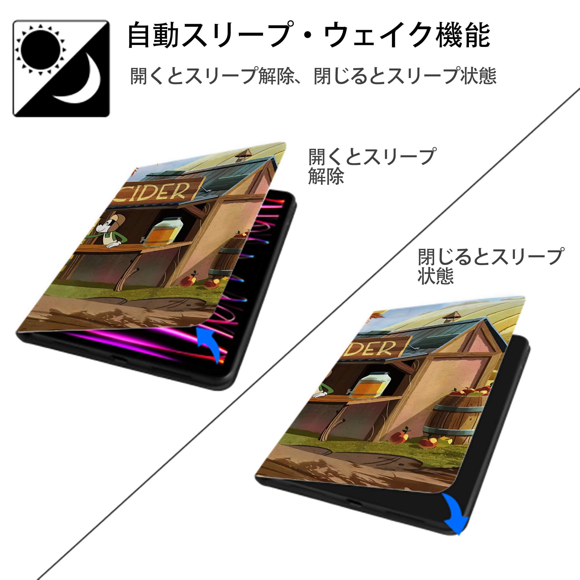 ミッキーマウス Mickey Mouse IPadケース ペンホルダー付き ブックスタイルデザイン