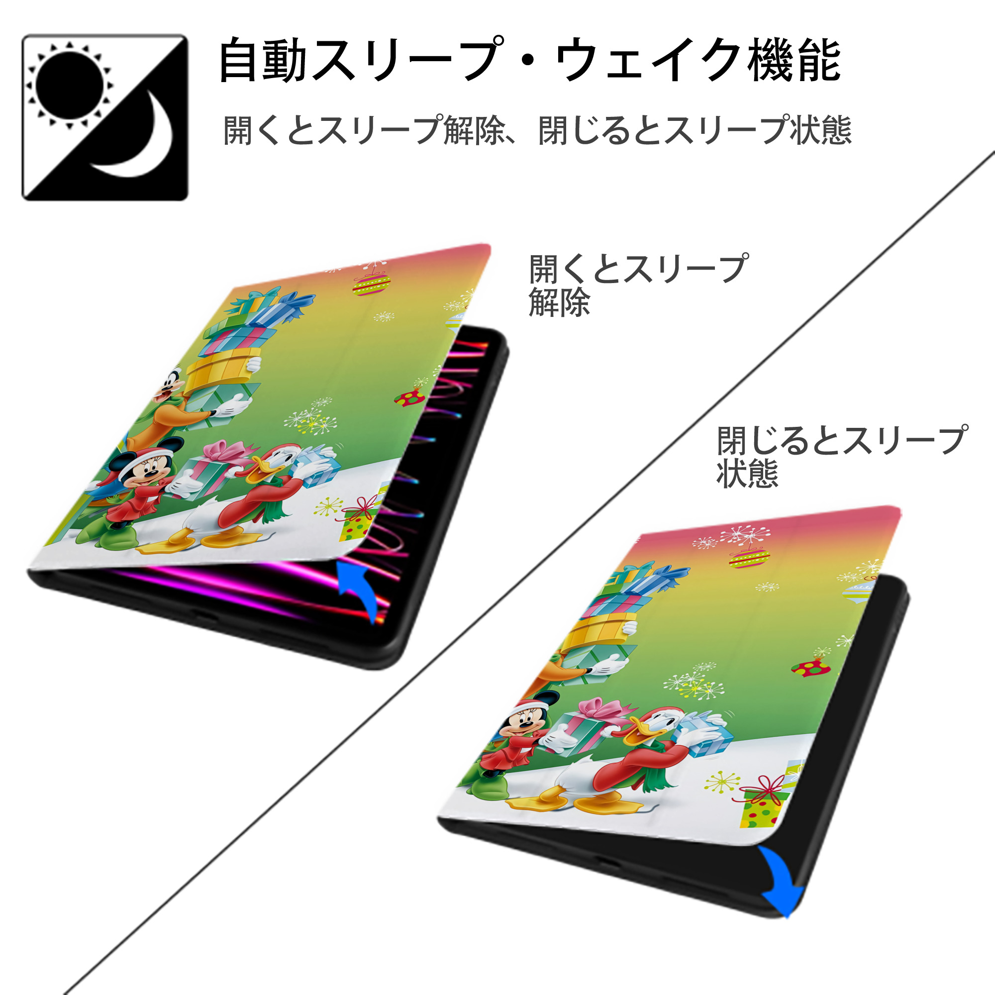 ミッキーマウス Mickey Mouse IPadケース ペンホルダー付き ブックスタイルデザイン