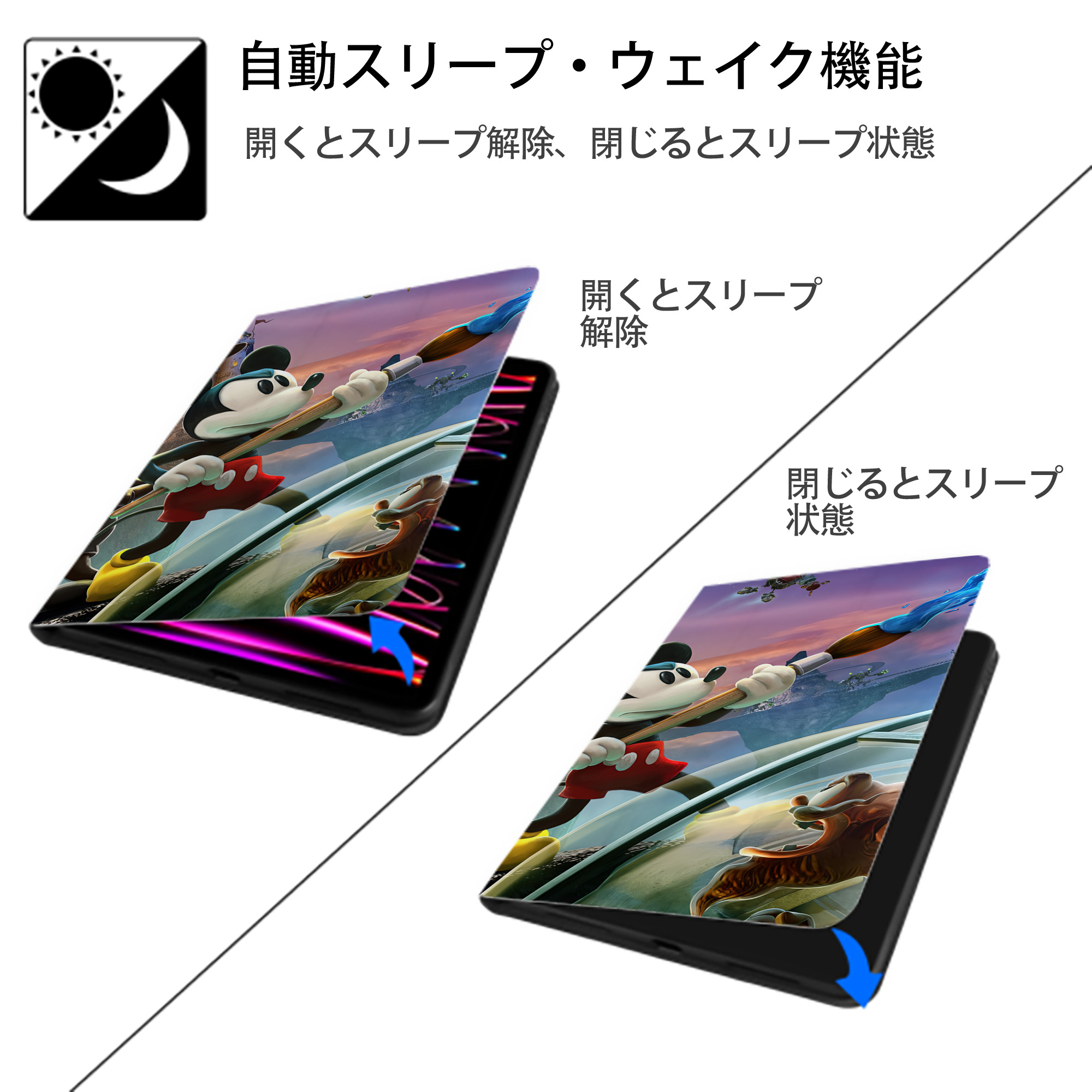 ミッキーマウス Mickey Mouse IPadケース ペンホルダー付き ブックスタイルデザイン