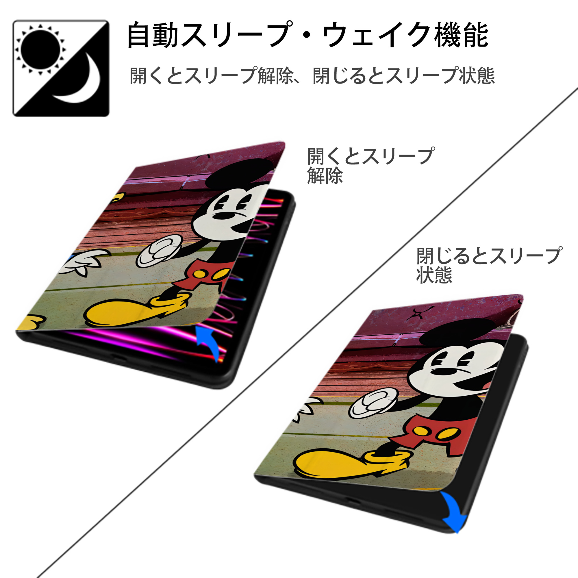ミッキーマウス Mickey Mouse IPadケース ペンホルダー付き ブックスタイルデザイン