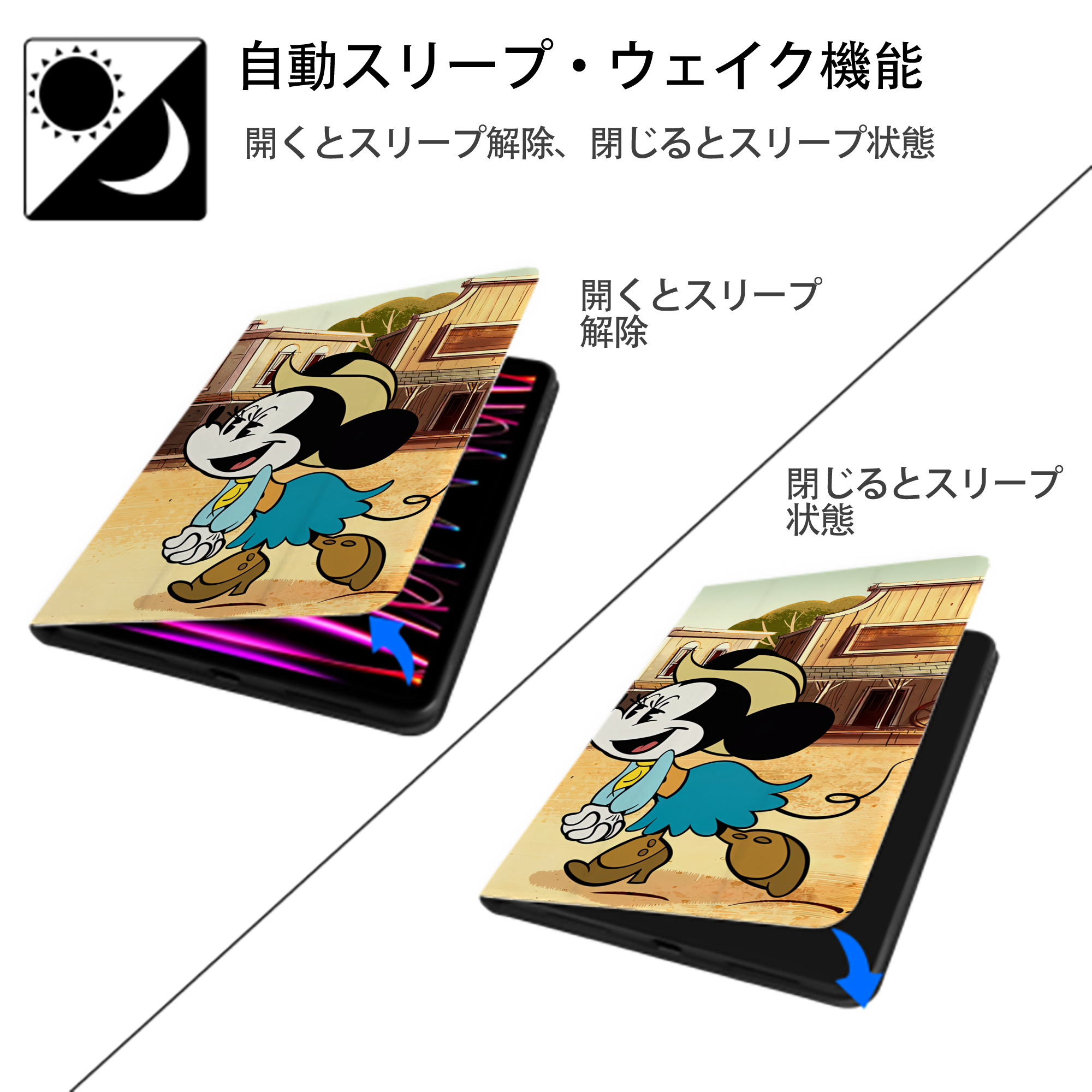 ミッキーマウス Mickey Mouse IPadケース ペンホルダー付き ブックスタイルデザイン