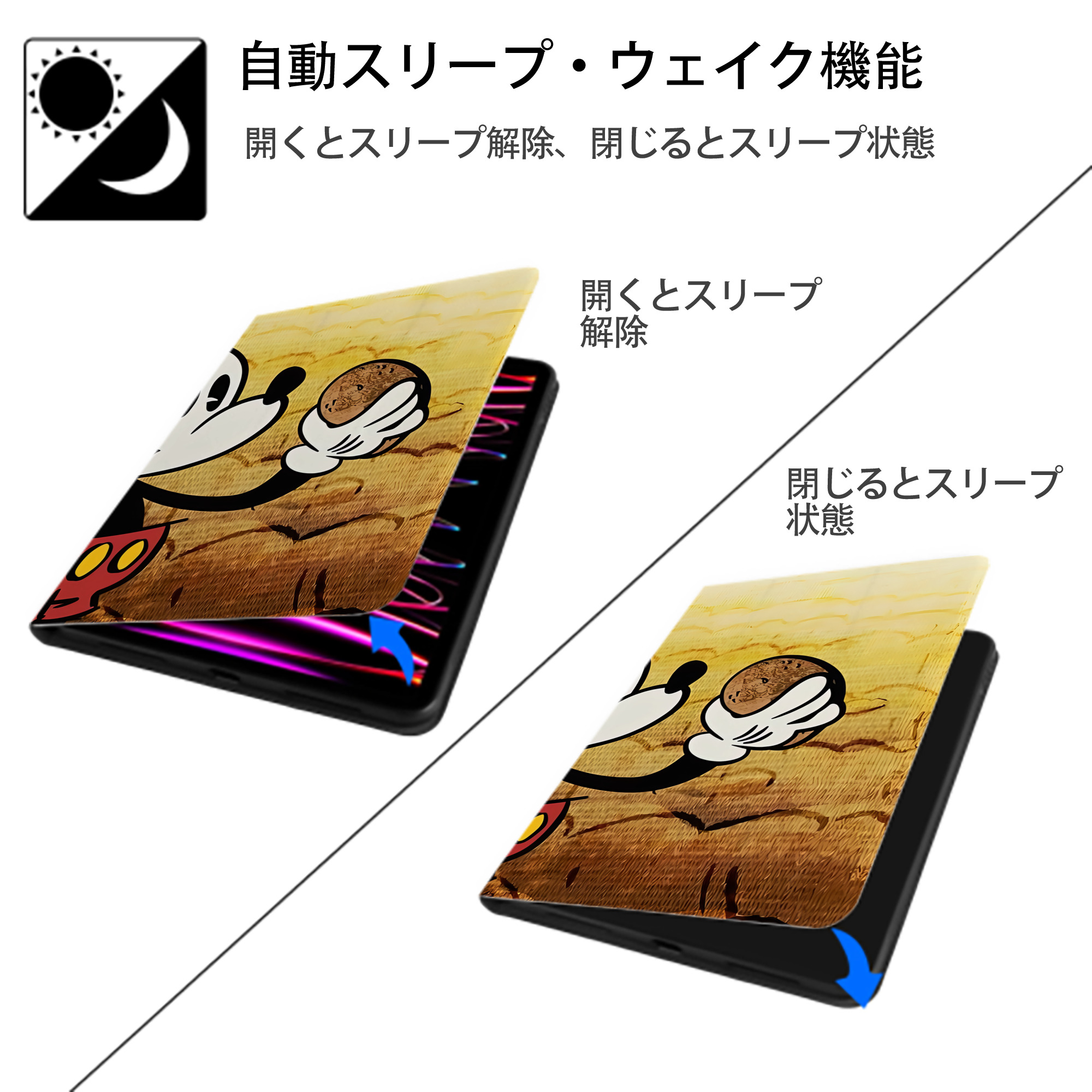 ミッキーマウス Mickey Mouse IPadケース ペンホルダー付き ブックスタイルデザイン