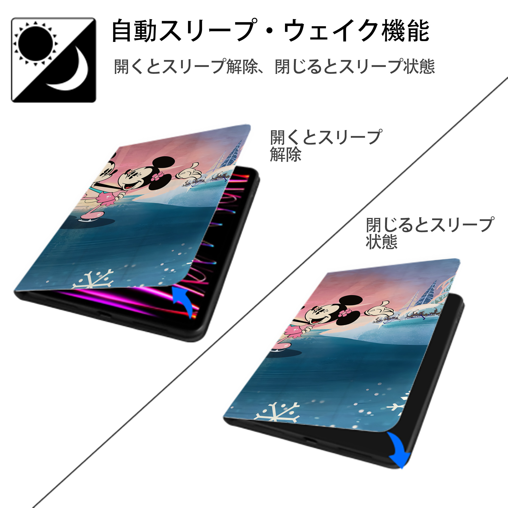 ミッキーマウス Mickey Mouse IPadケース ペンホルダー付き ブックスタイルデザイン