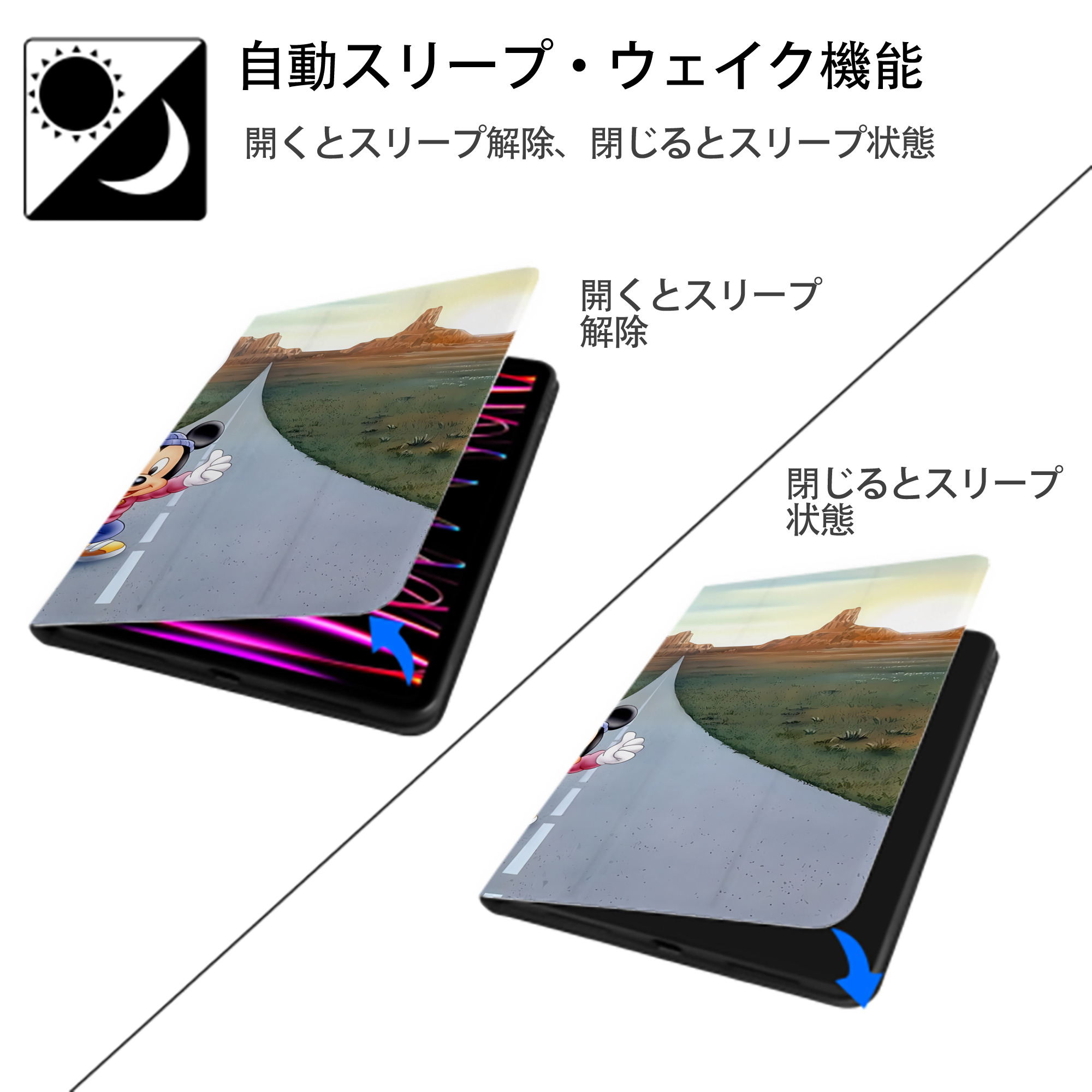 ミッキーマウス Mickey Mouse IPadケース ペンホルダー付き ブックスタイルデザイン