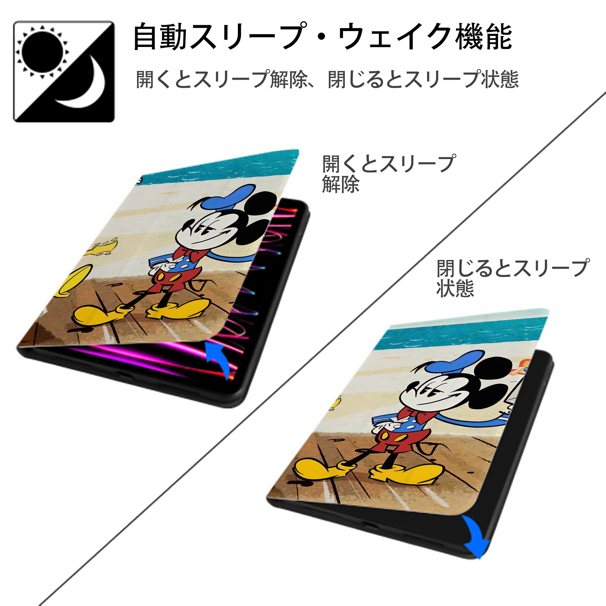 ミッキーマウス Mickey Mouse IPadケース ペンホルダー付き ブックスタイルデザイン