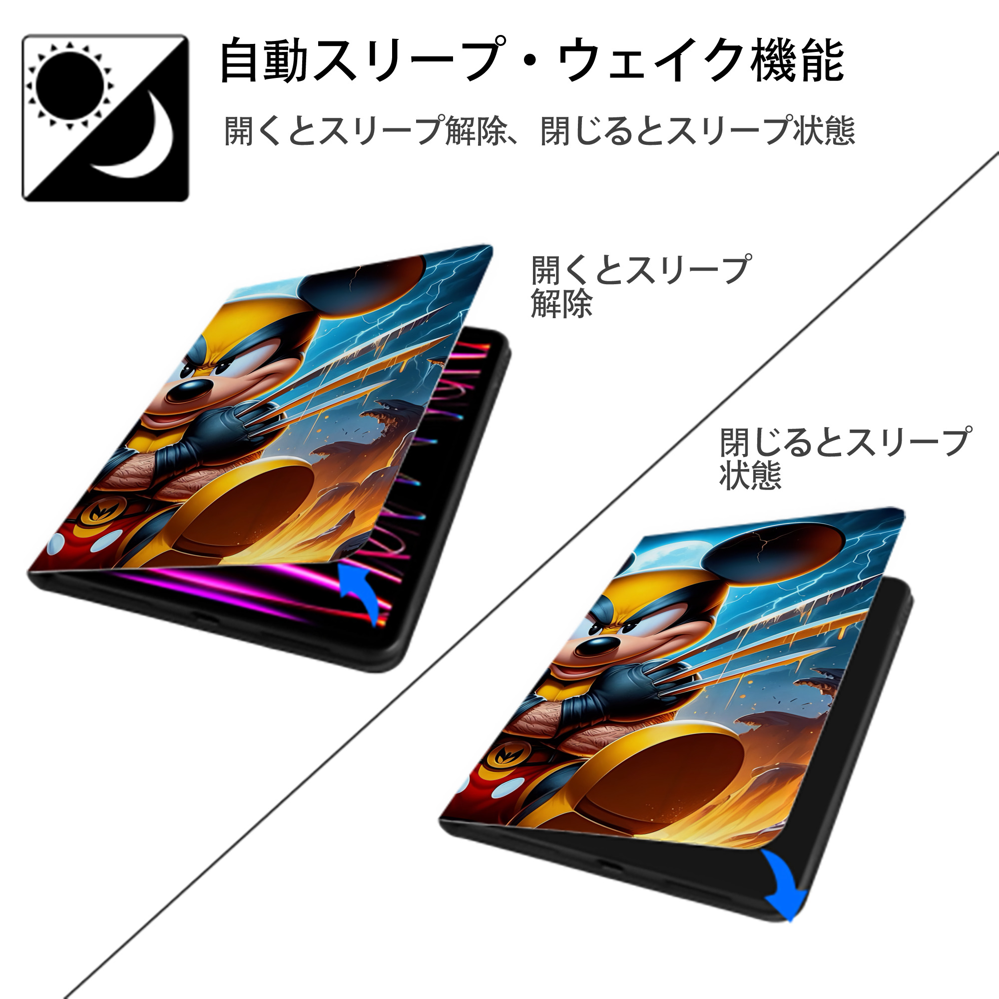 ミッキーマウス Mickey Mouse IPadケース ペンホルダー付き ブックスタイルデザイン