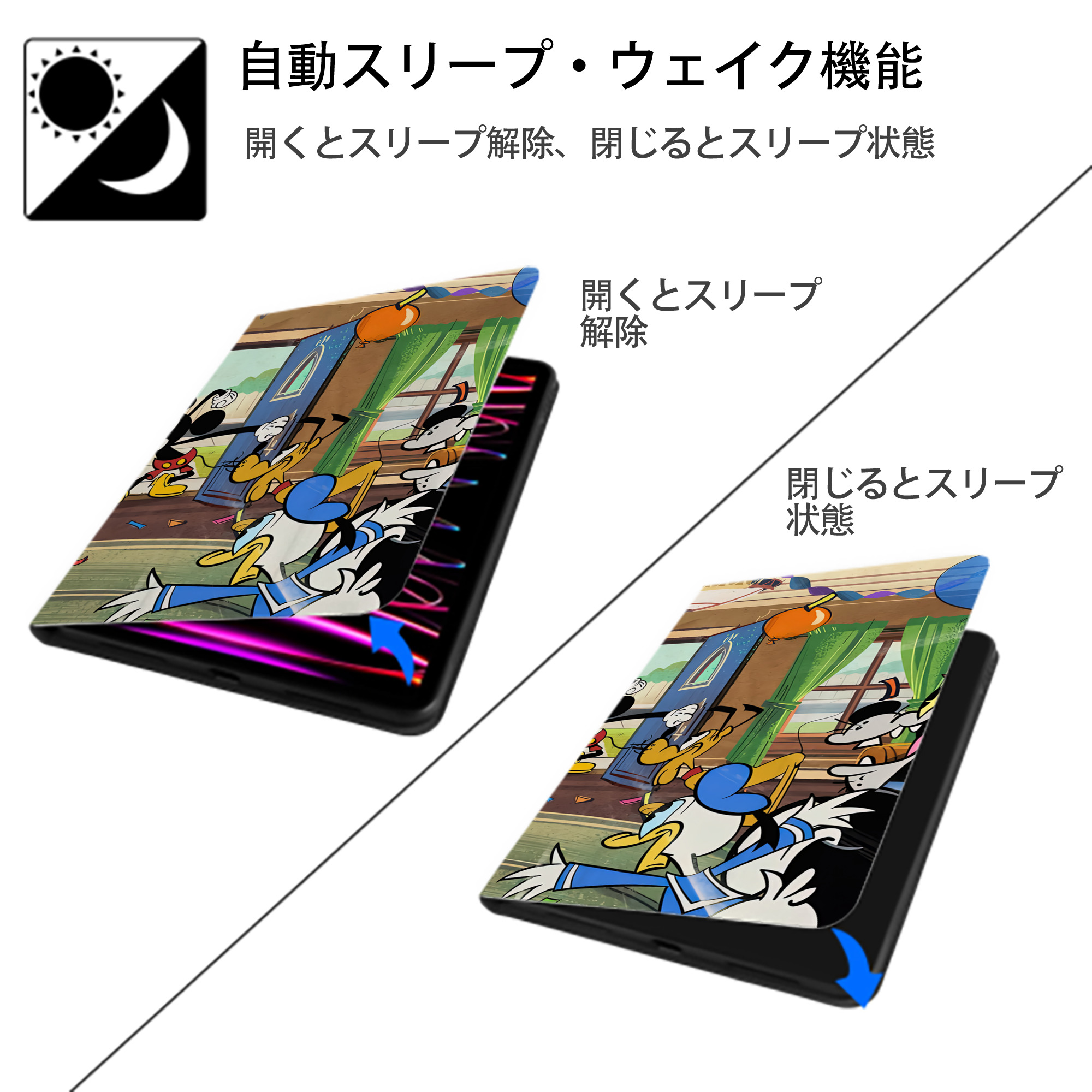ミッキーマウス Mickey Mouse IPadケース ペンホルダー付き ブックスタイルデザイン