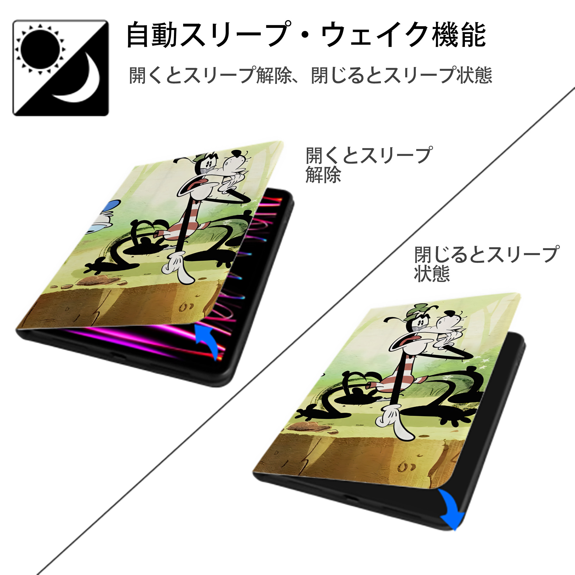 ミッキーマウス Mickey Mouse IPadケース ペンホルダー付き ブックスタイルデザイン
