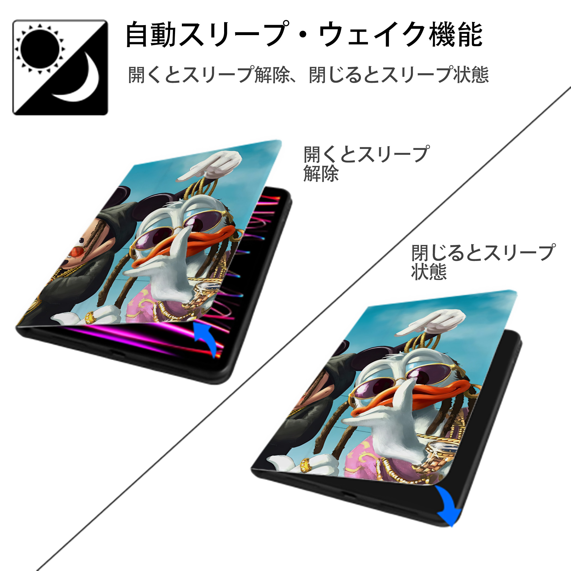 ミッキーマウス Mickey Mouse IPadケース ペンホルダー付き ブックスタイルデザイン