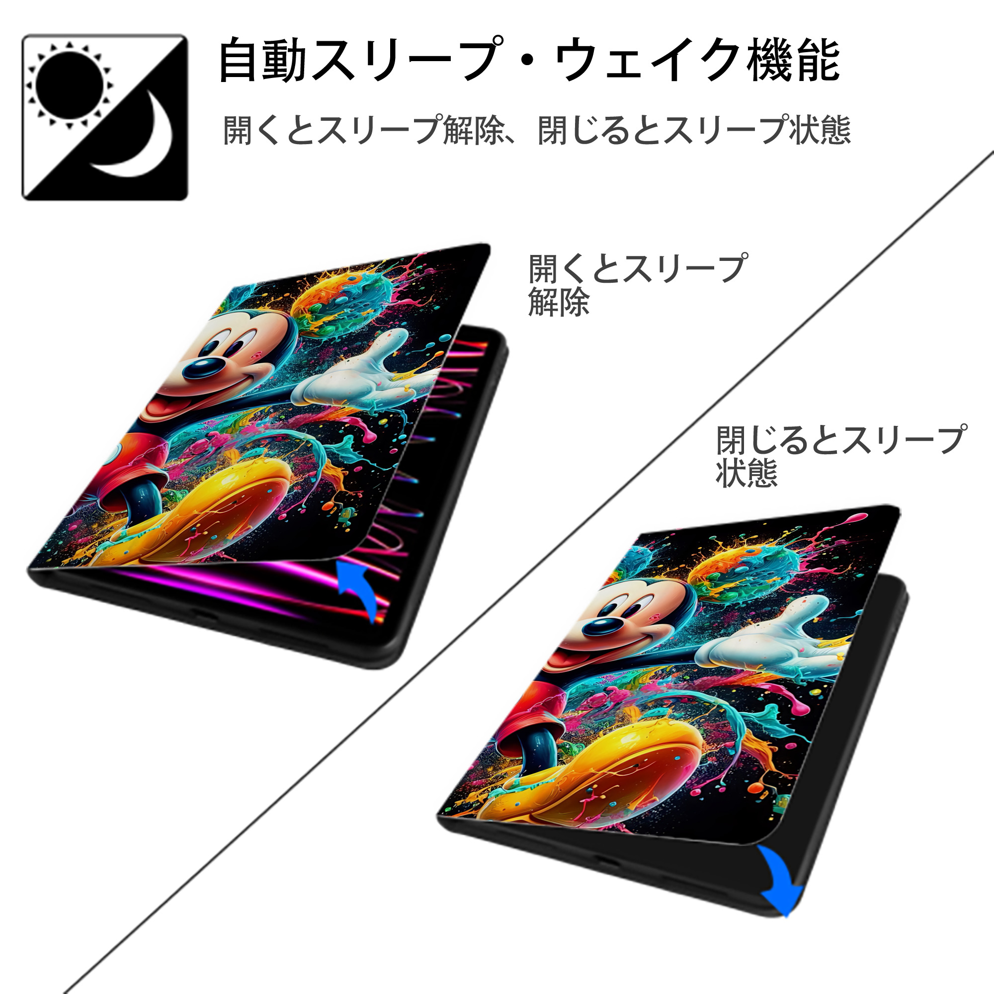 ミッキーマウス Mickey Mouse IPadケース ペンホルダー付き ブックスタイルデザイン