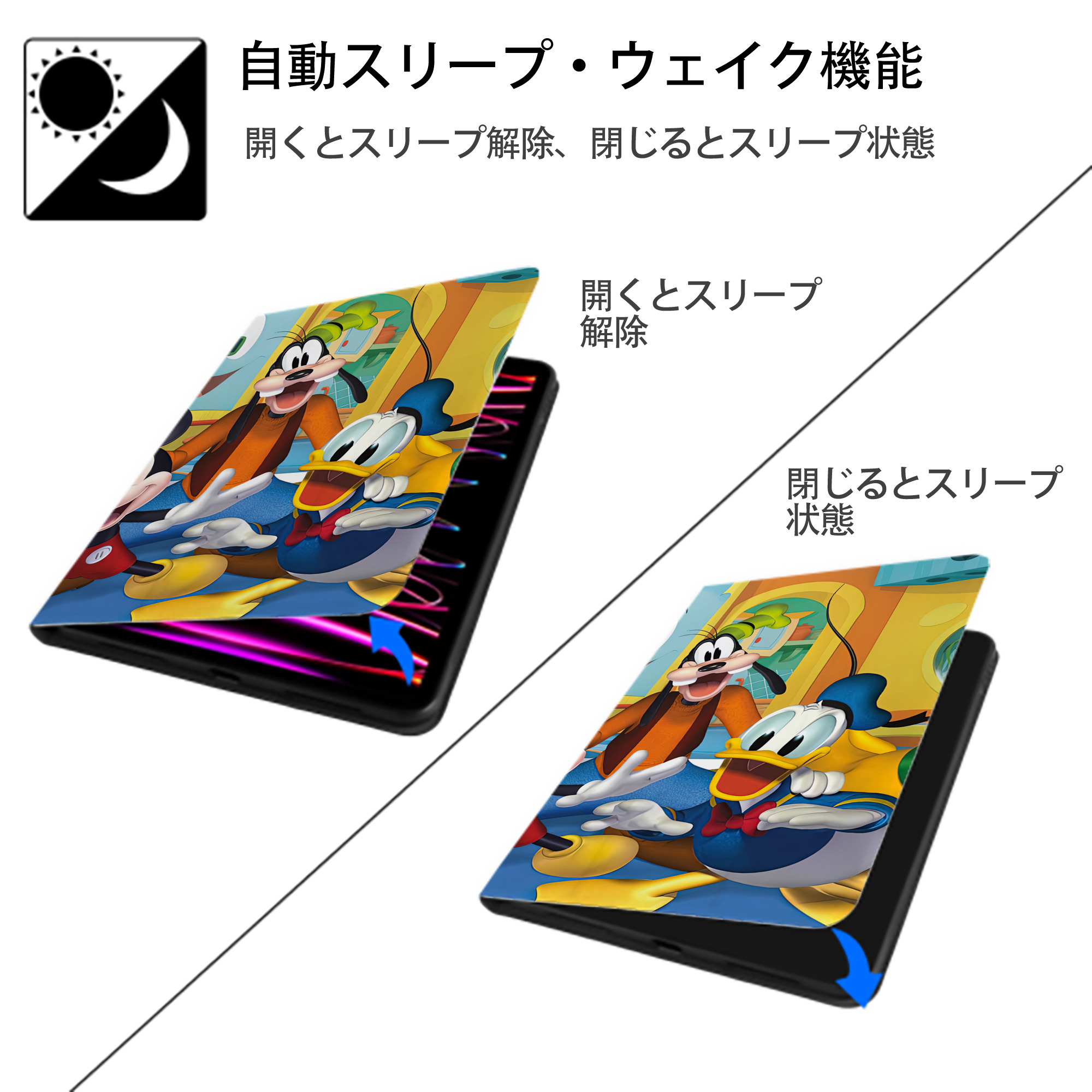 ミッキーマウス Mickey Mouse IPadケース ペンホルダー付き ブックスタイルデザイン
