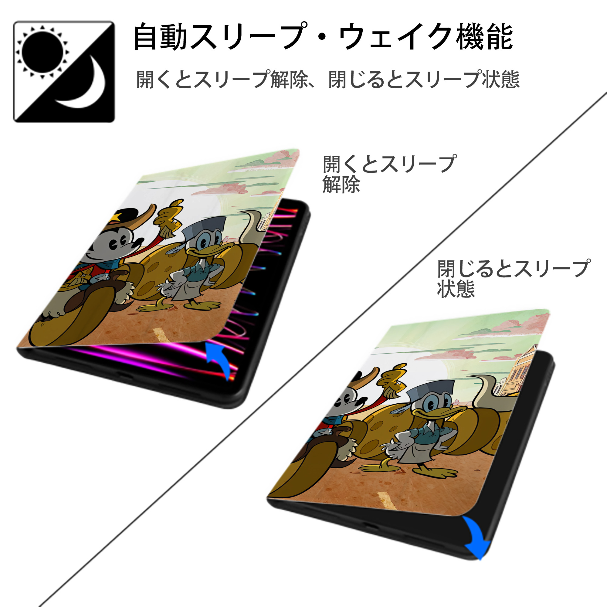 ミッキーマウス Mickey Mouse IPadケース ペンホルダー付き ブックスタイルデザイン