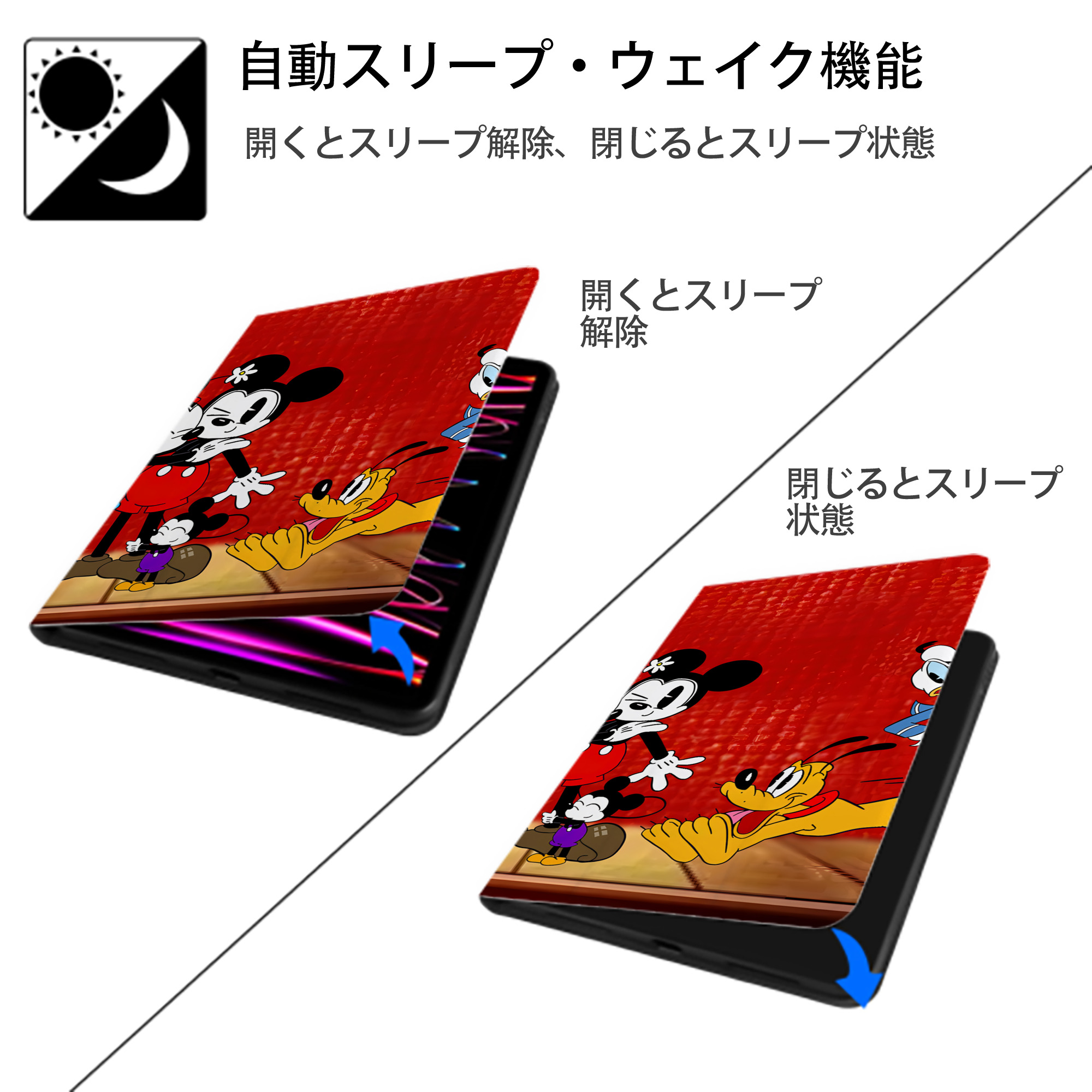 ミッキーマウス Mickey Mouse IPadケース ペンホルダー付き ブックスタイルデザイン