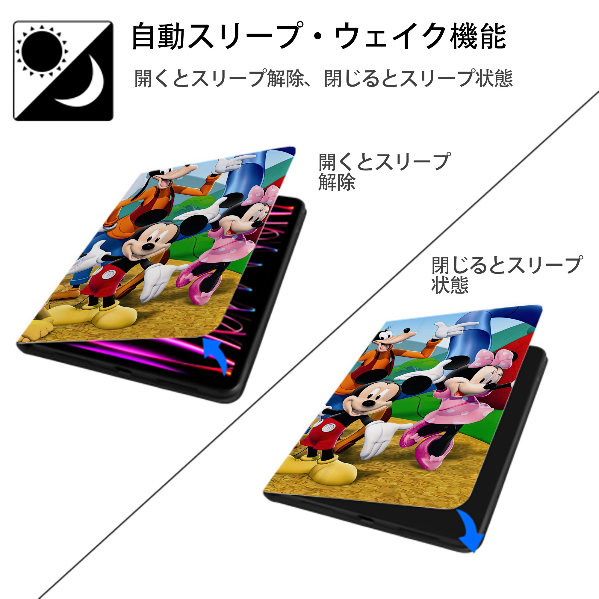 ミッキーマウス Mickey Mouse IPadケース ペンホルダー付き ブックスタイルデザイン