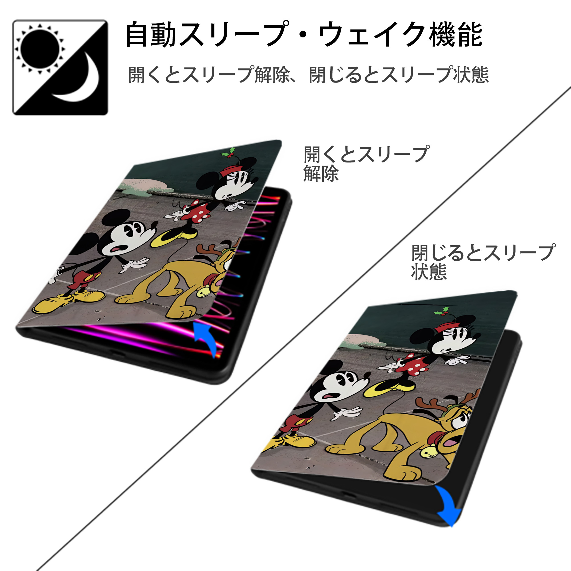 ミッキーマウス Mickey Mouse IPadケース ペンホルダー付き ブックスタイルデザイン