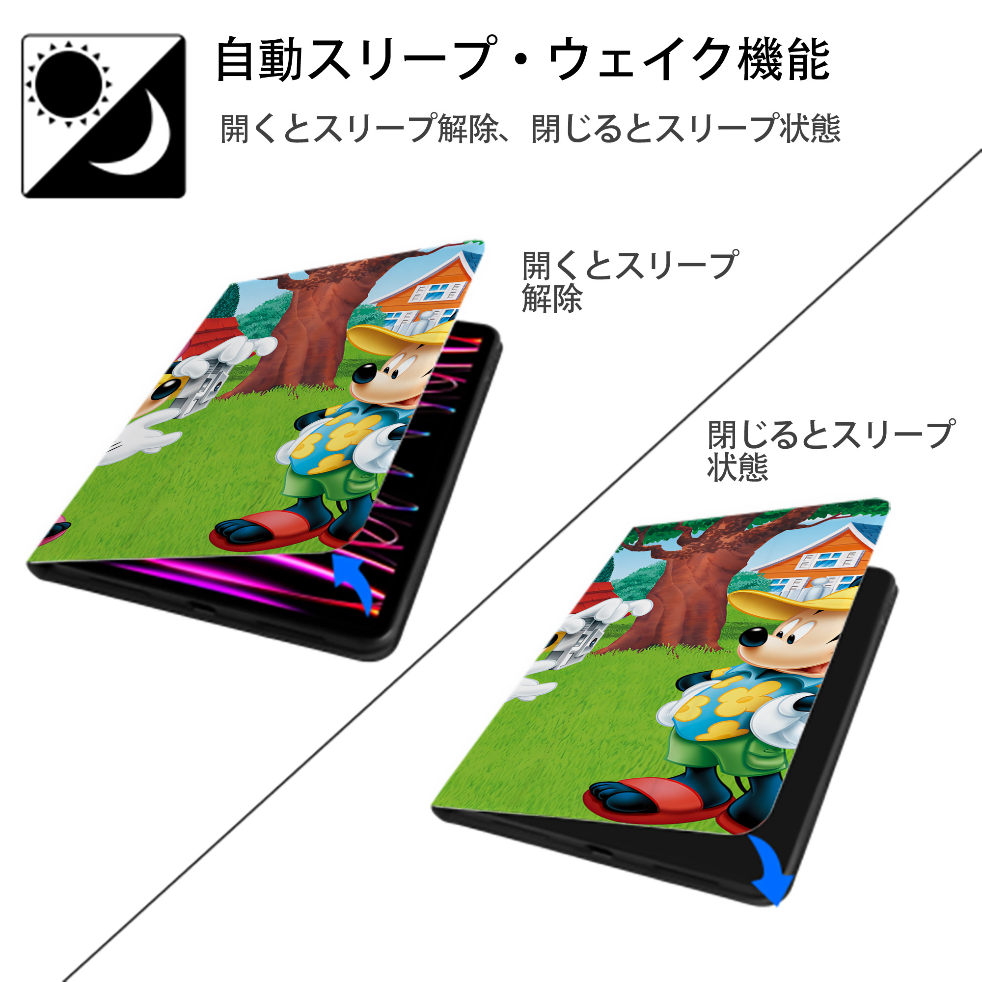 ミッキーマウス Mickey Mouse IPadケース ペンホルダー付き ブックスタイルデザイン