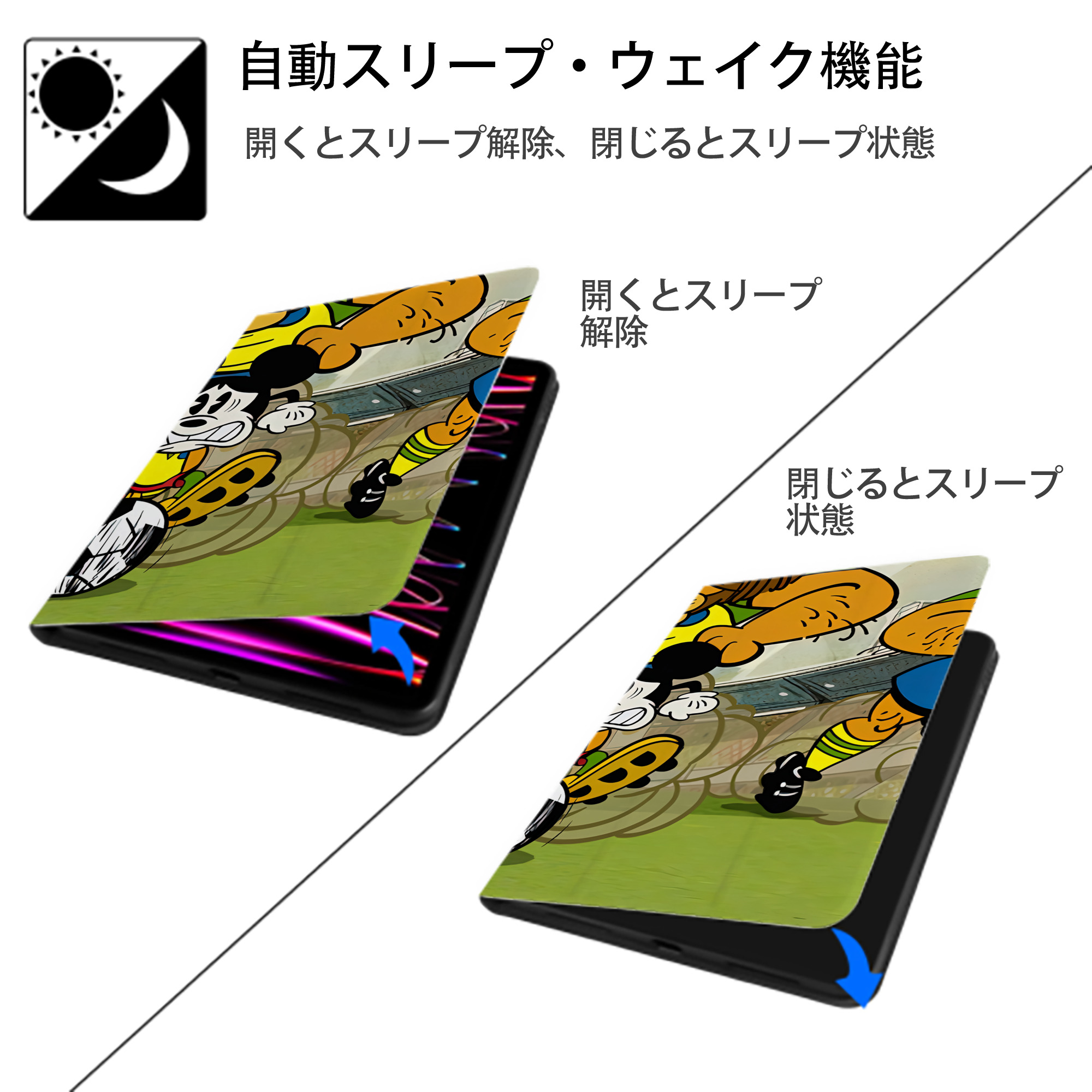 ミッキーマウス Mickey Mouse IPadケース ペンホルダー付き ブックスタイルデザイン