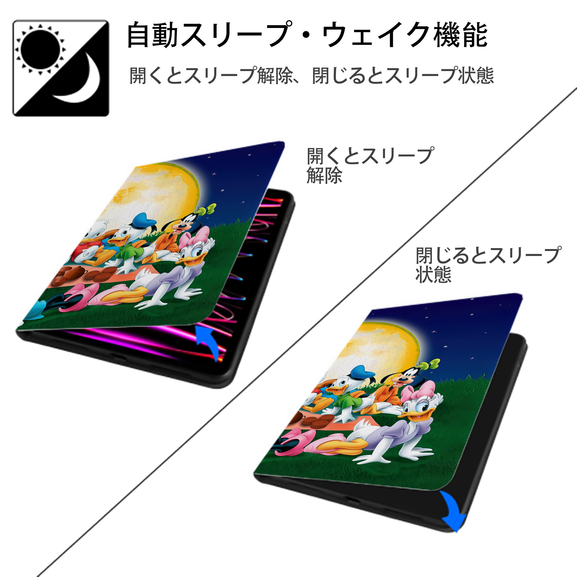 ミッキーマウス Mickey Mouse IPadケース ペンホルダー付き ブックスタイルデザイン