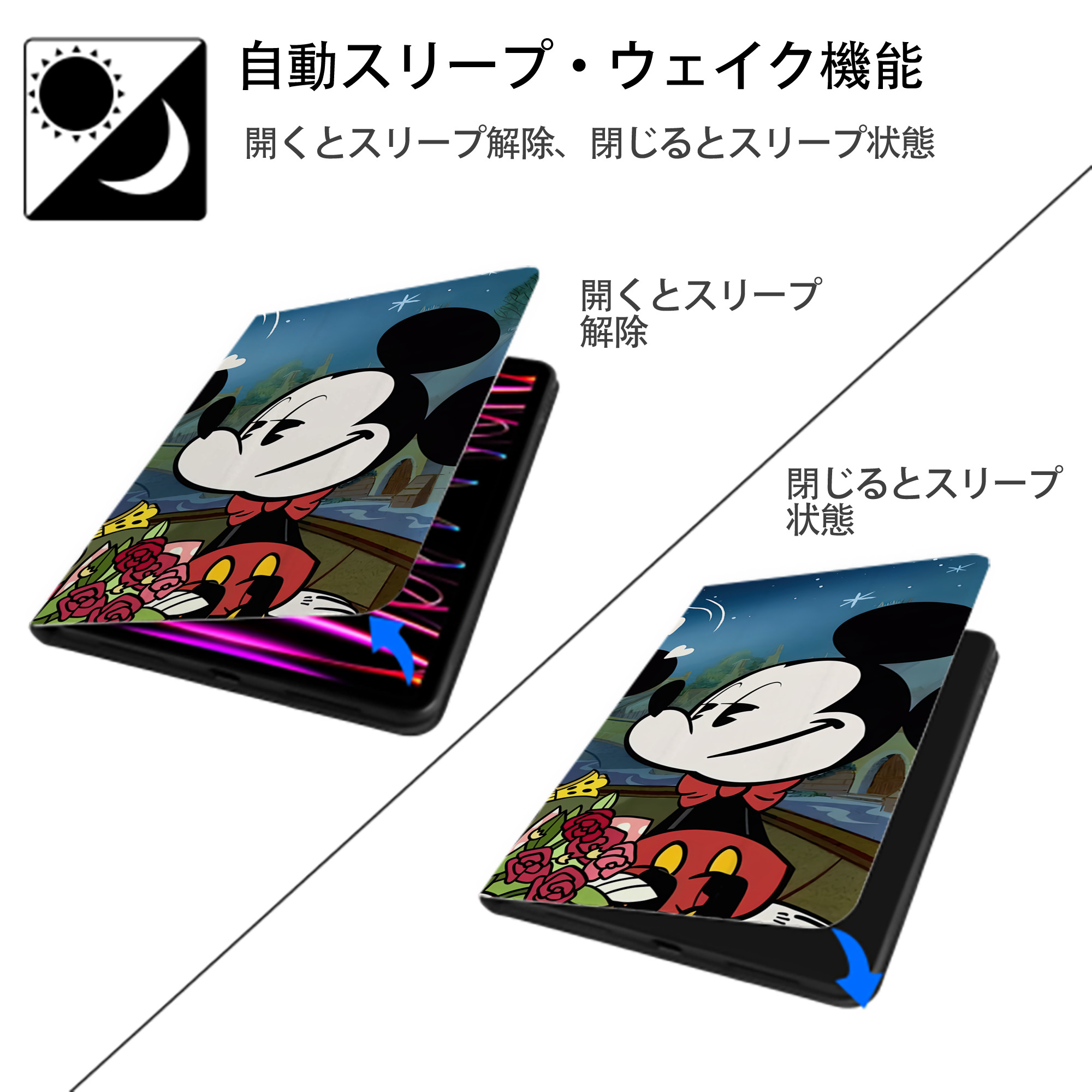 ミッキーマウス Mickey Mouse IPadケース ペンホルダー付き ブックスタイルデザイン