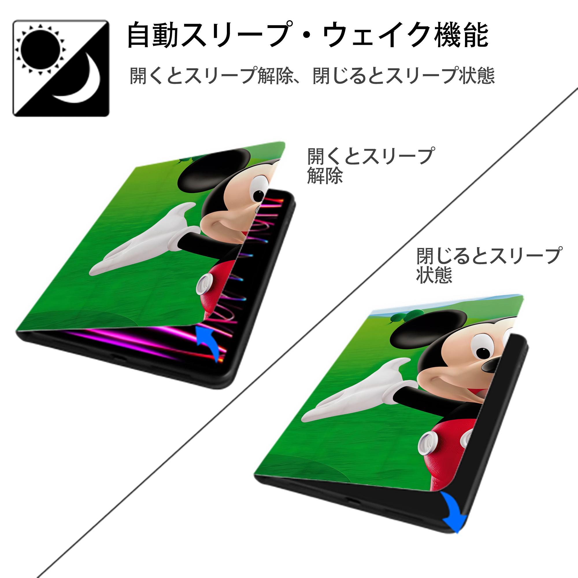 ミッキーマウス Mickey Mouse IPadケース ペンホルダー付き ブックスタイルデザイン