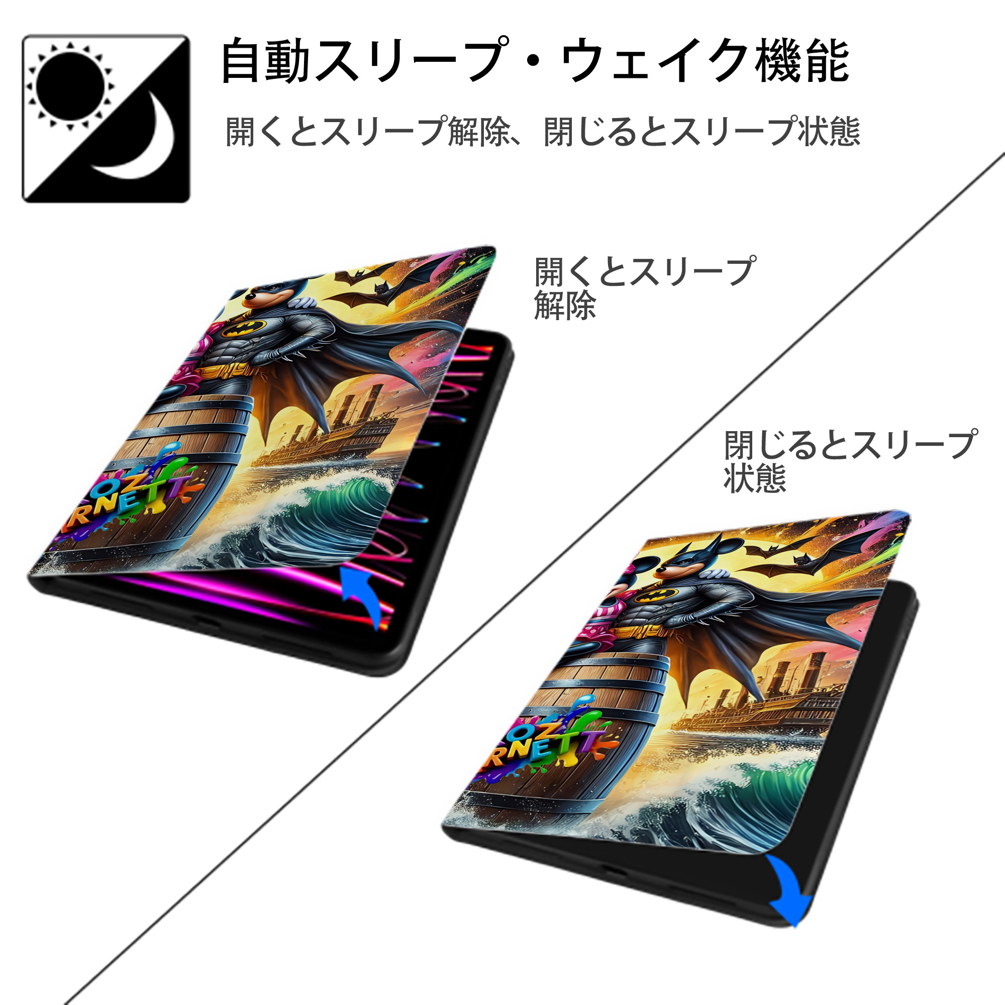 ミッキーマウス Mickey Mouse IPadケース ペンホルダー付き ブックスタイルデザイン