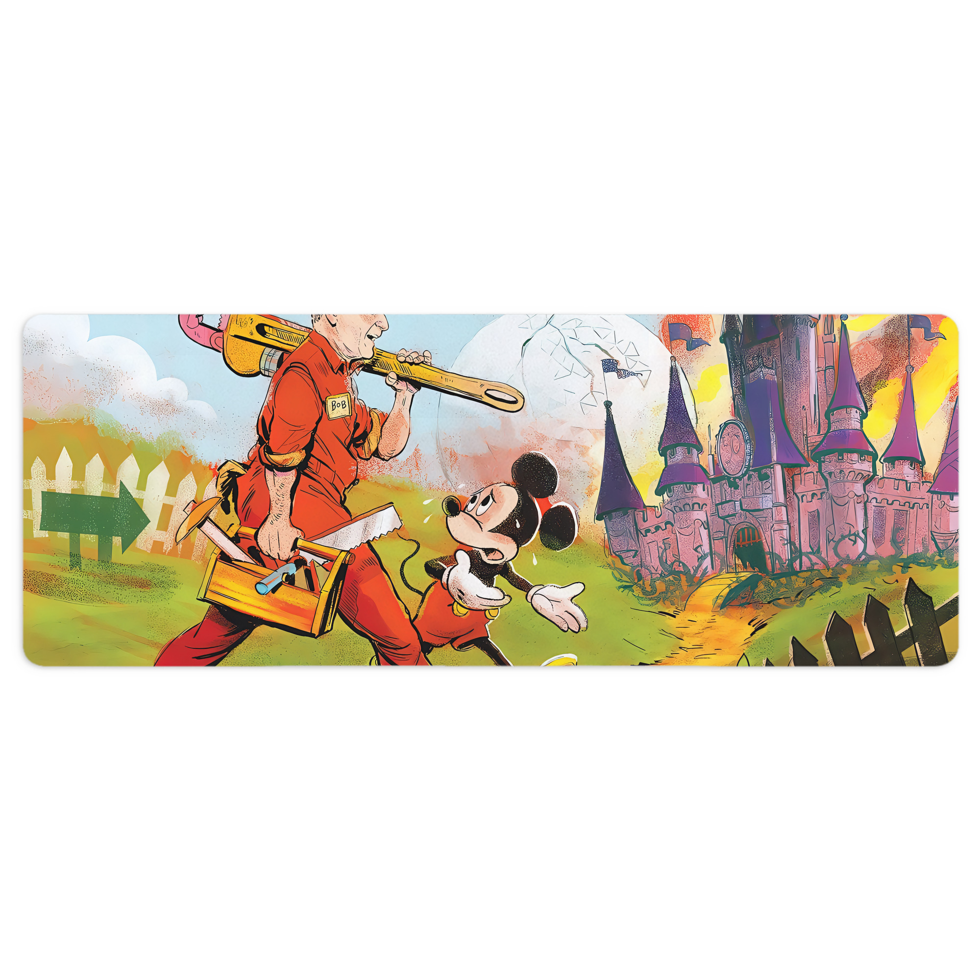 ミッキーマウス Mickey Mouse ステッチ加工 大判デスクマット／滑り止めマウスパッド