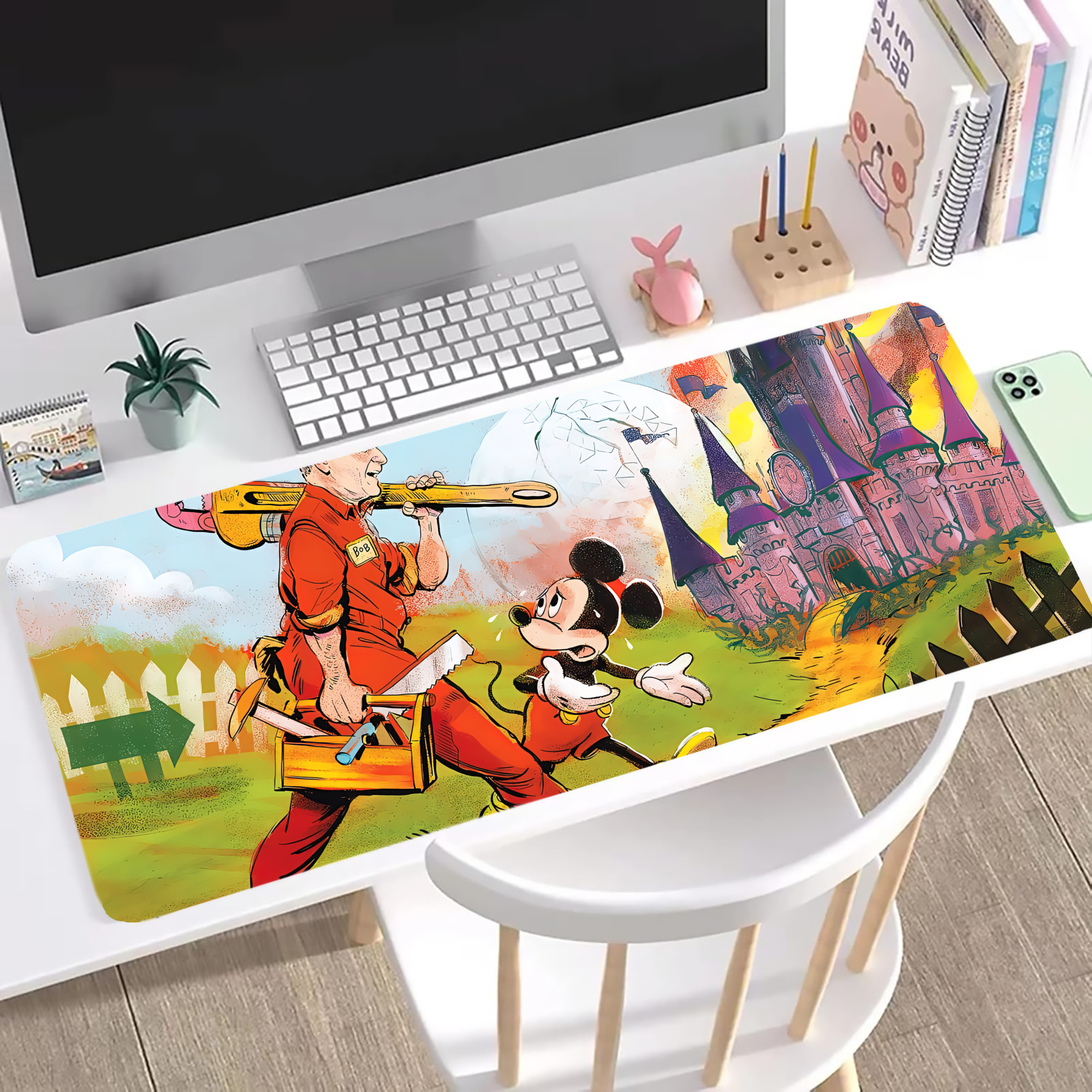 ミッキーマウス Mickey Mouse ステッチ加工 大判デスクマット／滑り止めマウスパッド