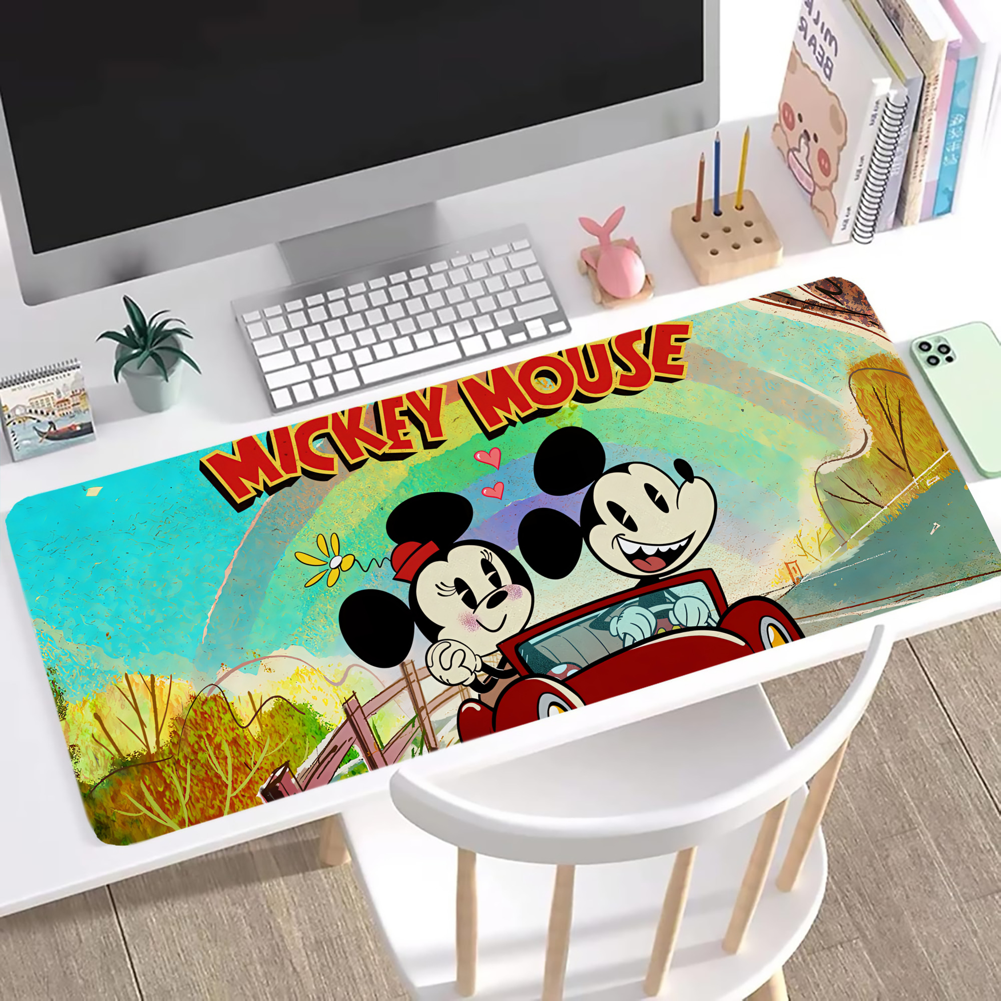 ミッキーマウス Mickey Mouse ステッチ加工 大判デスクマット／滑り止めマウスパッド