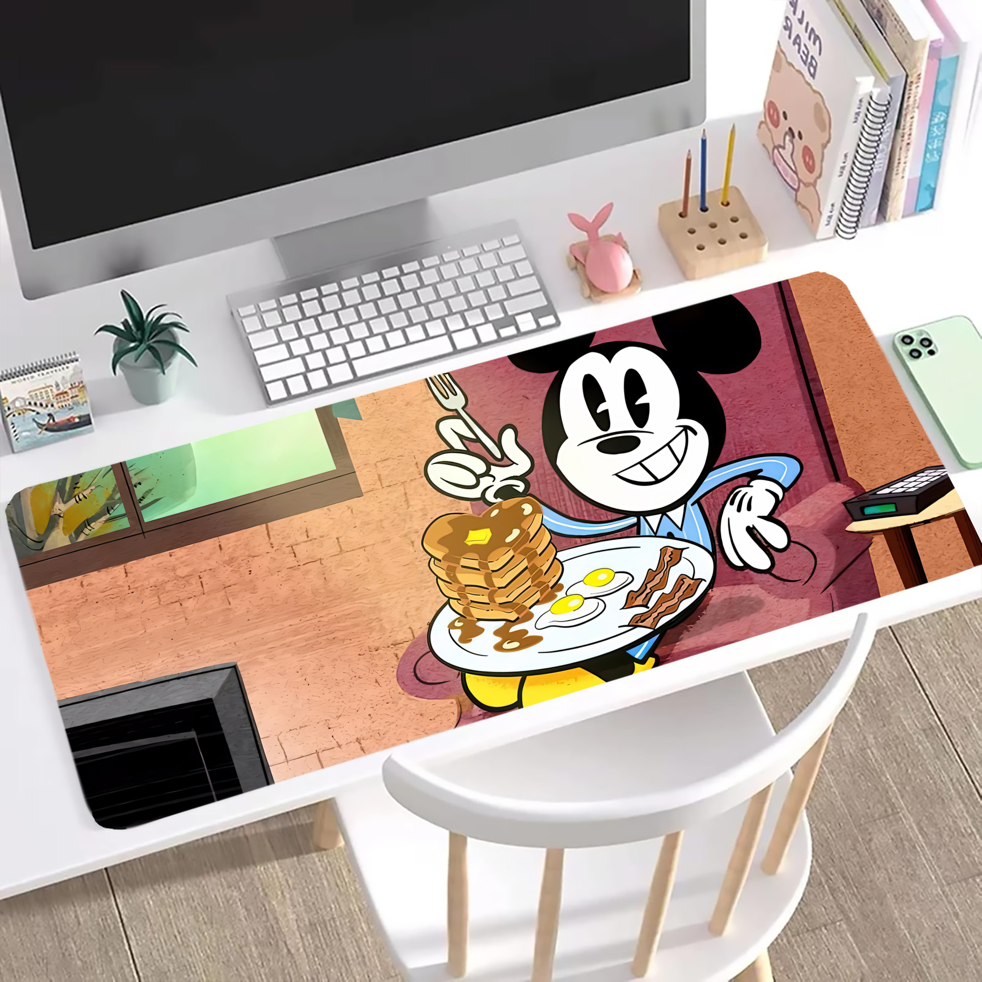 ミッキーマウス Mickey Mouse ステッチ加工 大判デスクマット／滑り止めマウスパッド