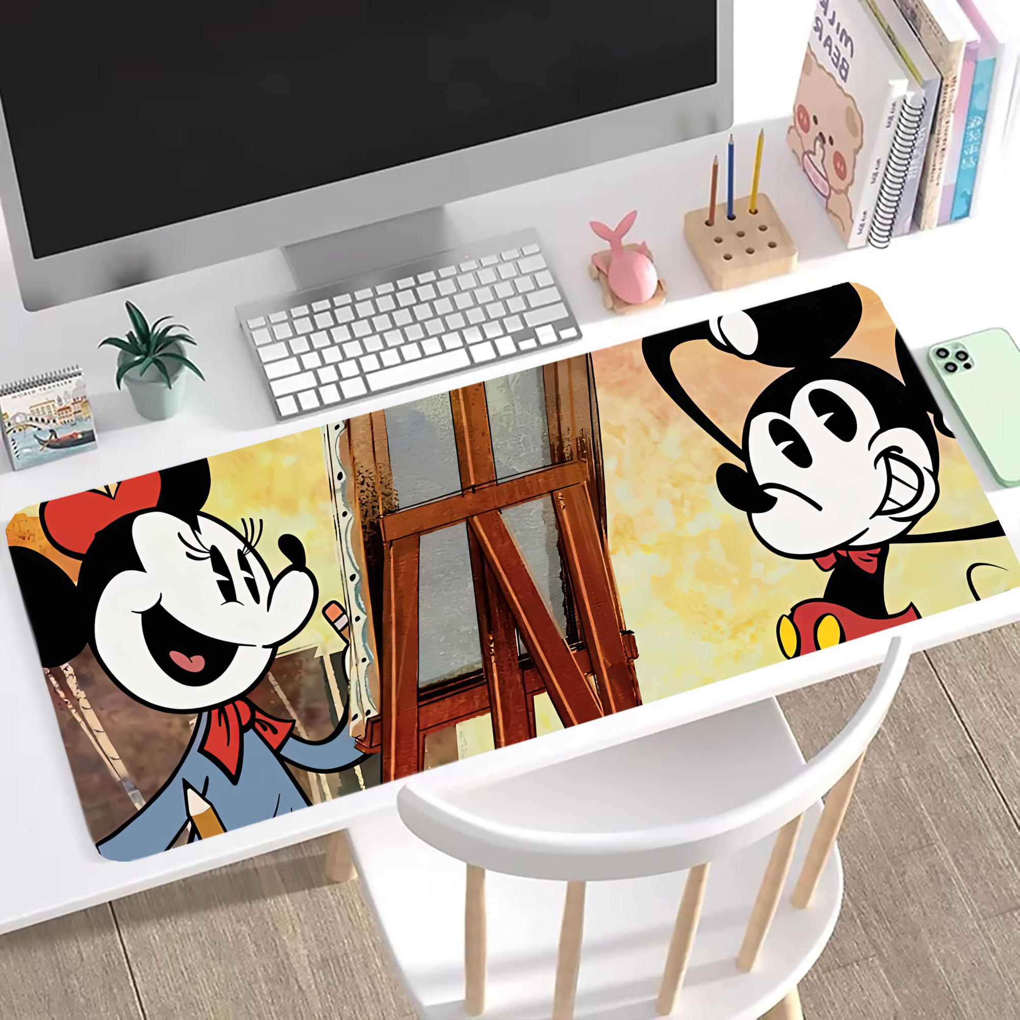 ミッキーマウス Mickey Mouse ステッチ加工 大判デスクマット／滑り止めマウスパッド