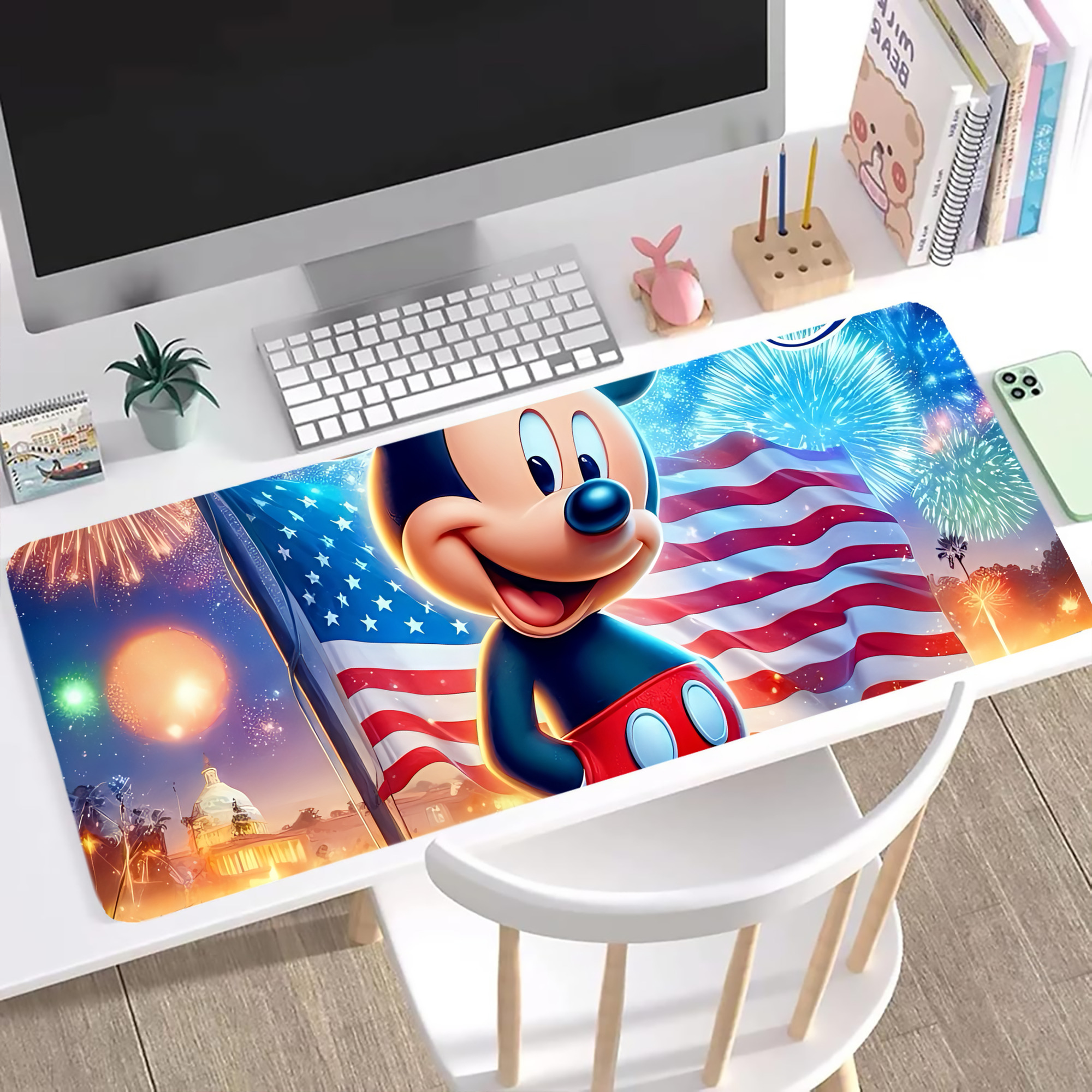 ミッキーマウス Mickey Mouse ステッチ加工 大判デスクマット／滑り止めマウスパッド