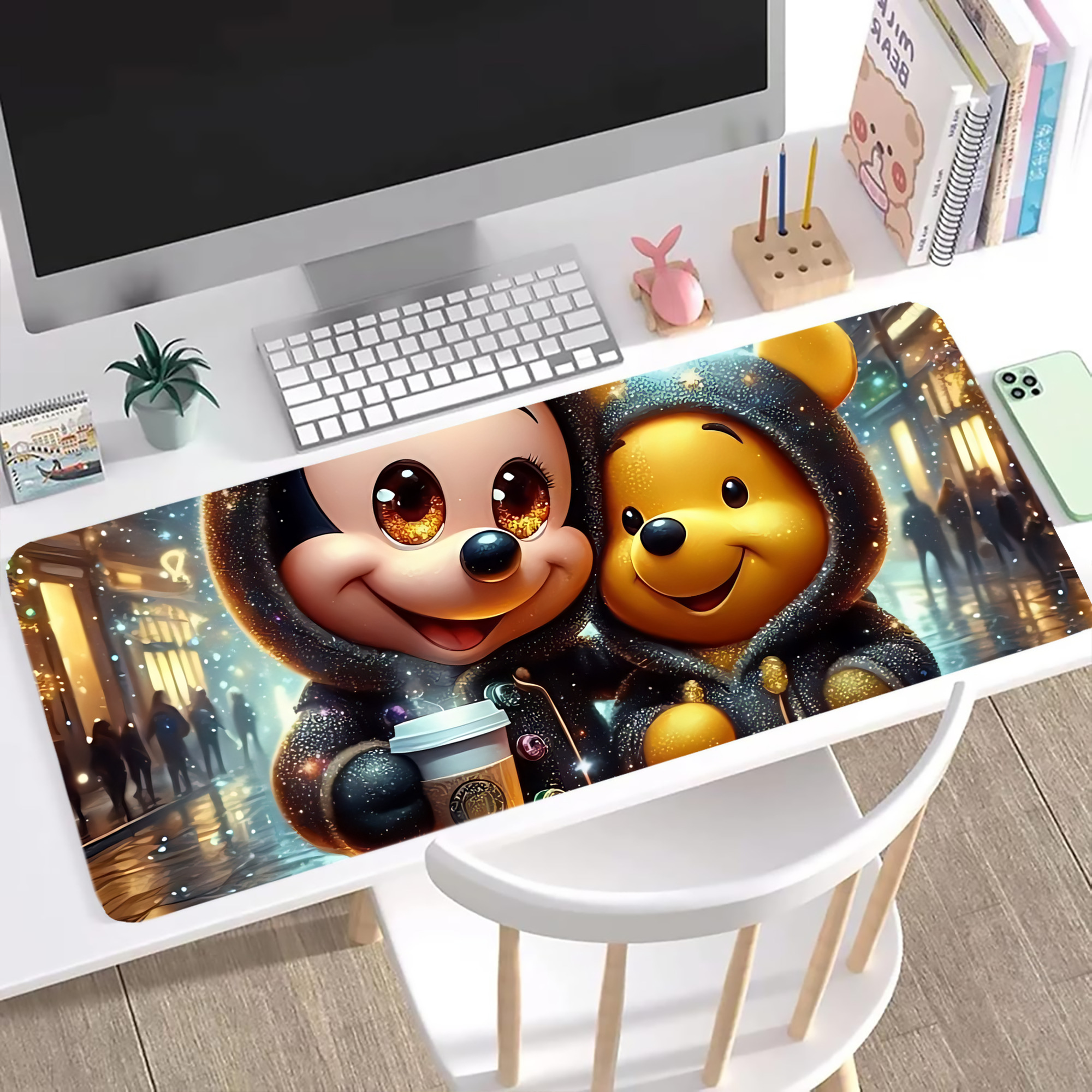 ミッキーマウス Mickey Mouse ステッチ加工 大判デスクマット／滑り止めマウスパッド