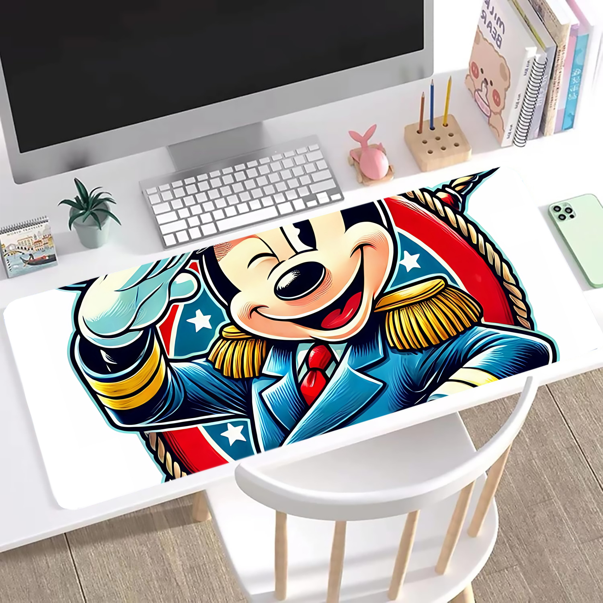 ミッキーマウス Mickey Mouse ステッチ加工 大判デスクマット／滑り止めマウスパッド