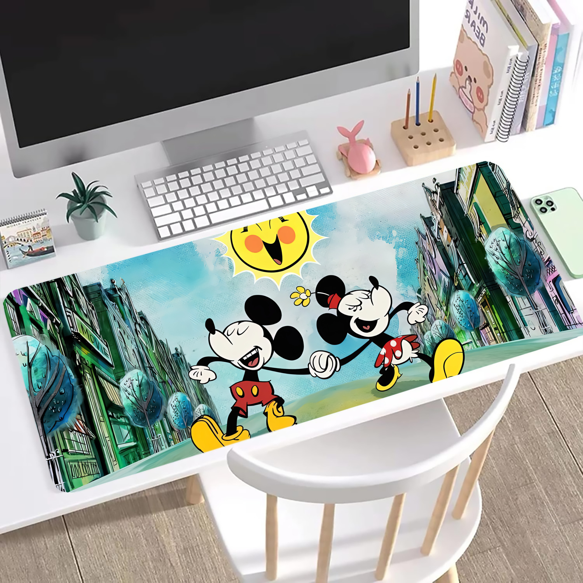 ミッキーマウス Mickey Mouse ステッチ加工 大判デスクマット／滑り止めマウスパッド