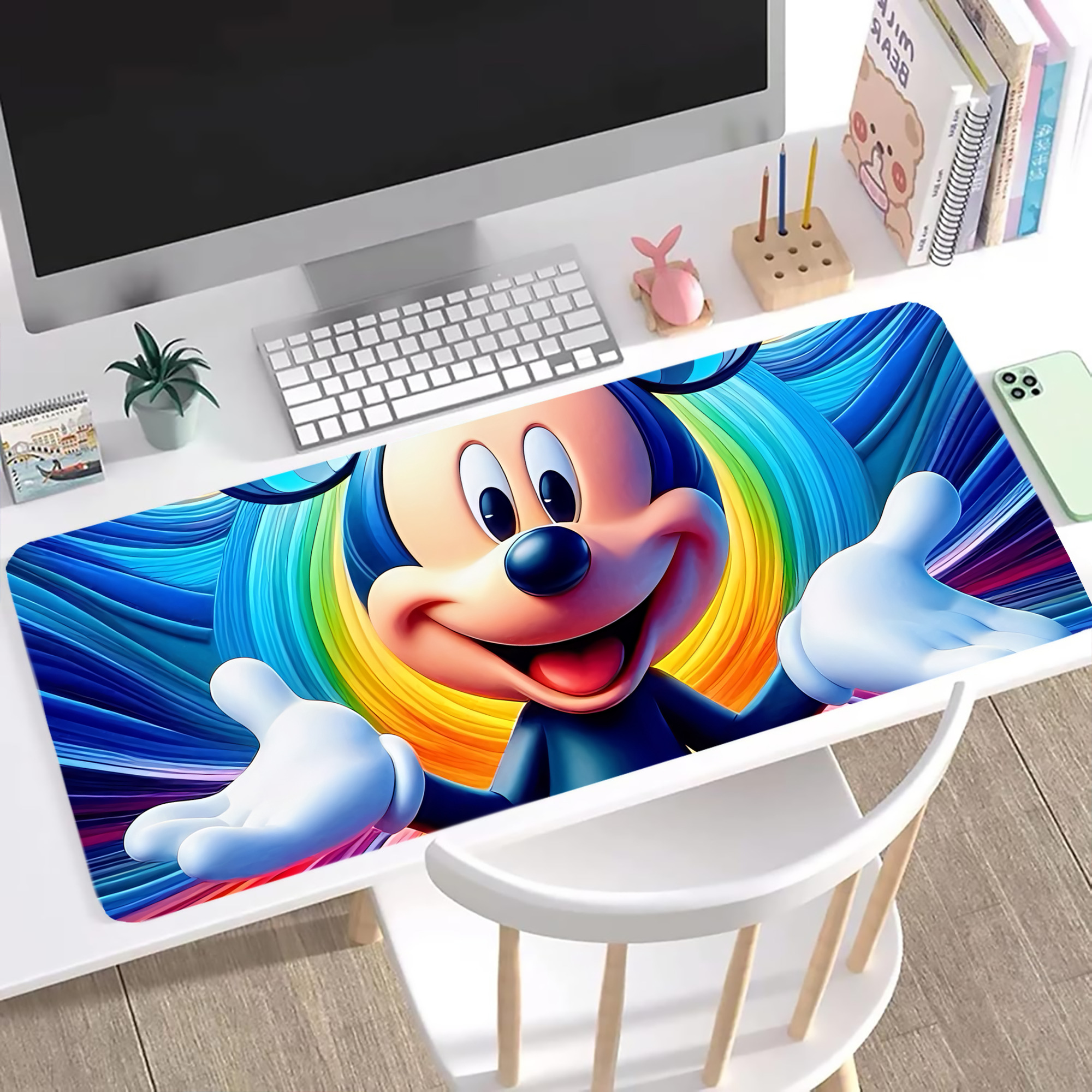 ミッキーマウス Mickey Mouse ステッチ加工 大判デスクマット／滑り止めマウスパッド