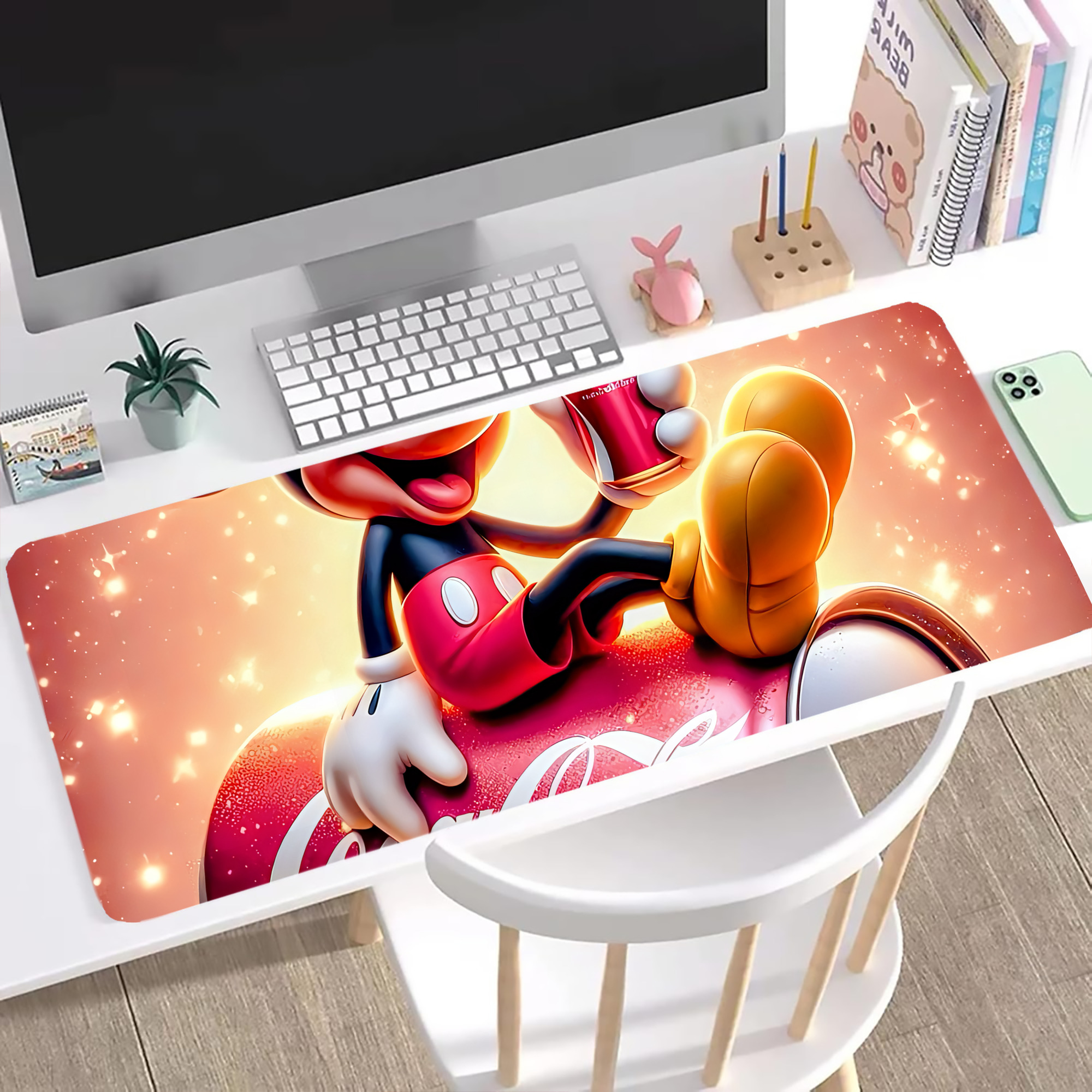 ミッキーマウス Mickey Mouse ステッチ加工 大判デスクマット／滑り止めマウスパッド