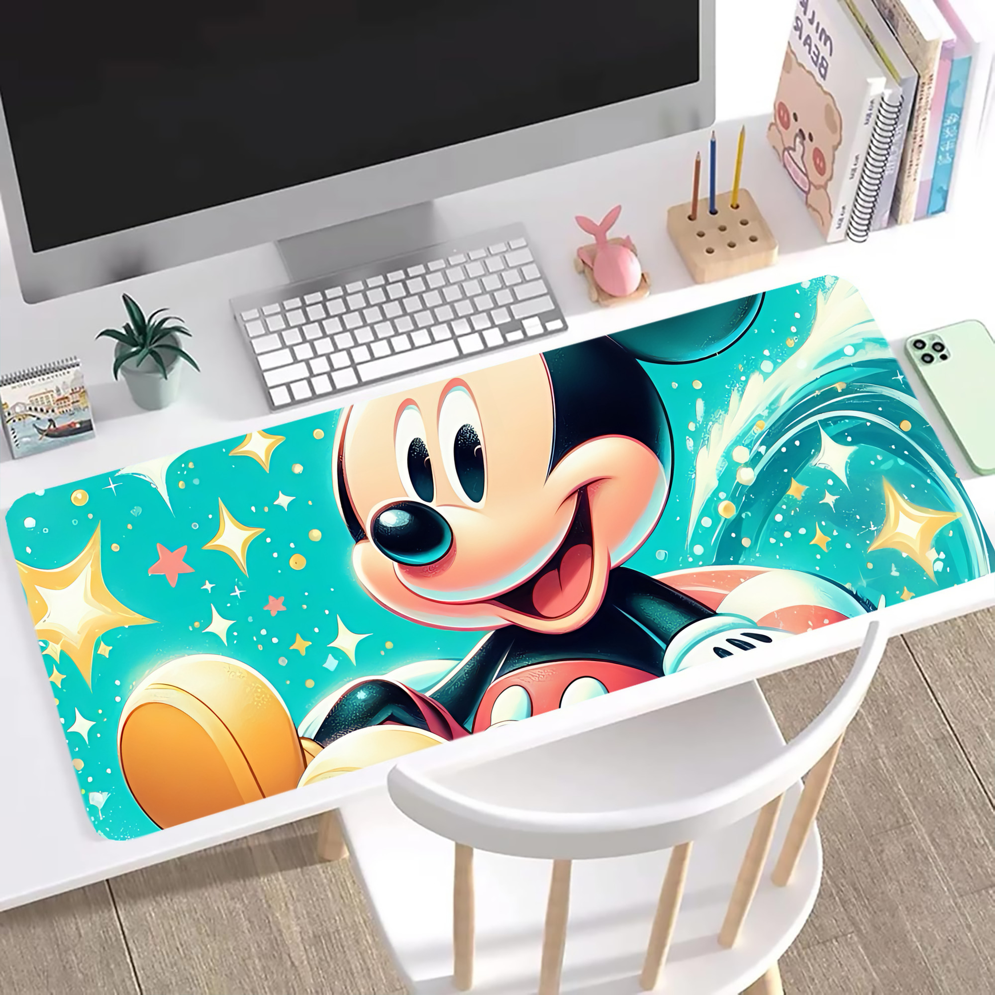 ミッキーマウス Mickey Mouse ステッチ加工 大判デスクマット／滑り止めマウスパッド