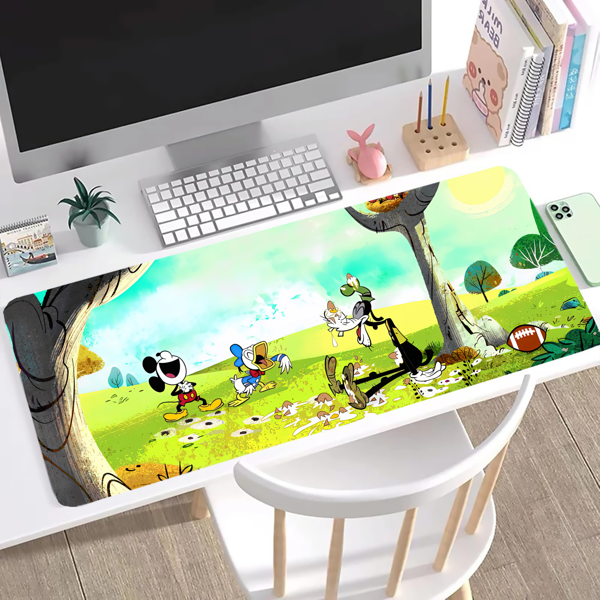 ミッキーマウス Mickey Mouse ステッチ加工 大判デスクマット／滑り止めマウスパッド