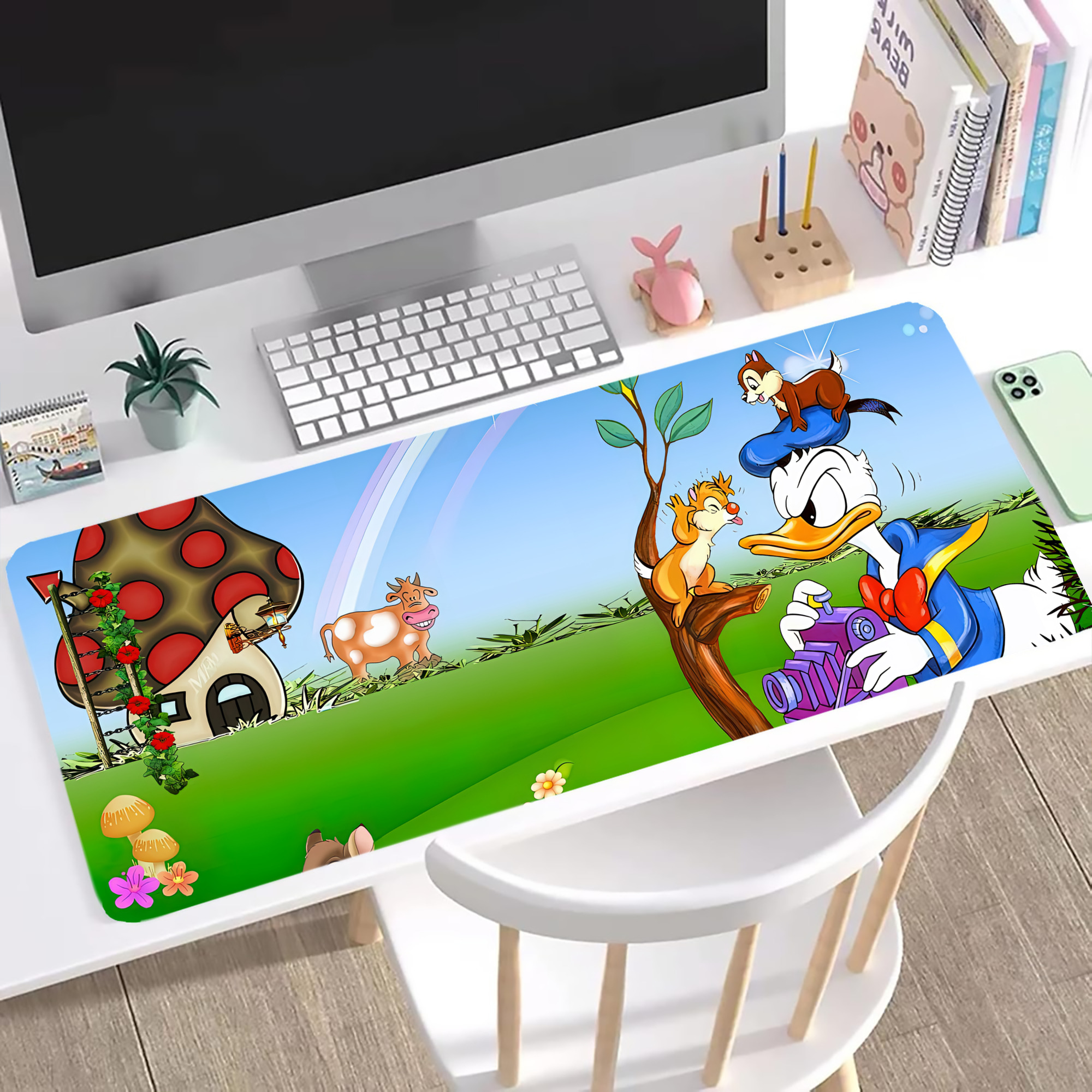 ミッキーマウス Mickey Mouse ステッチ加工 大判デスクマット／滑り止めマウスパッド