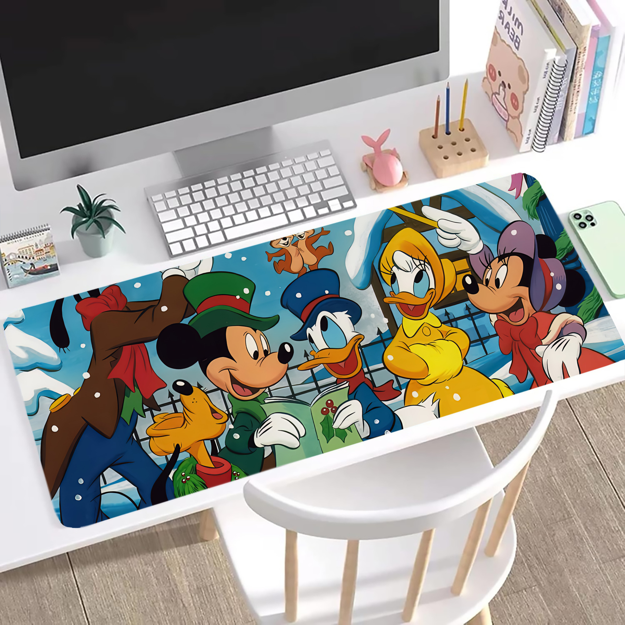 ミッキーマウス Mickey Mouse ステッチ加工 大判デスクマット／滑り止めマウスパッド