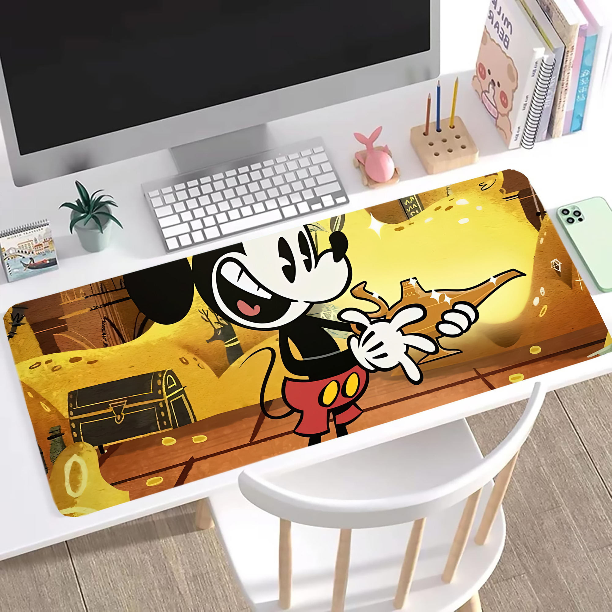 ミッキーマウス Mickey Mouse ステッチ加工 大判デスクマット／滑り止めマウスパッド