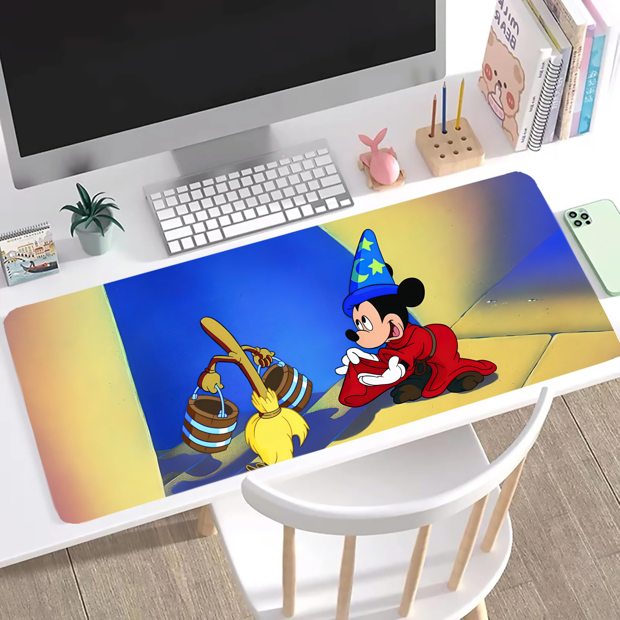 ミッキーマウス Mickey Mouse ステッチ加工 大判デスクマット／滑り止めマウスパッド