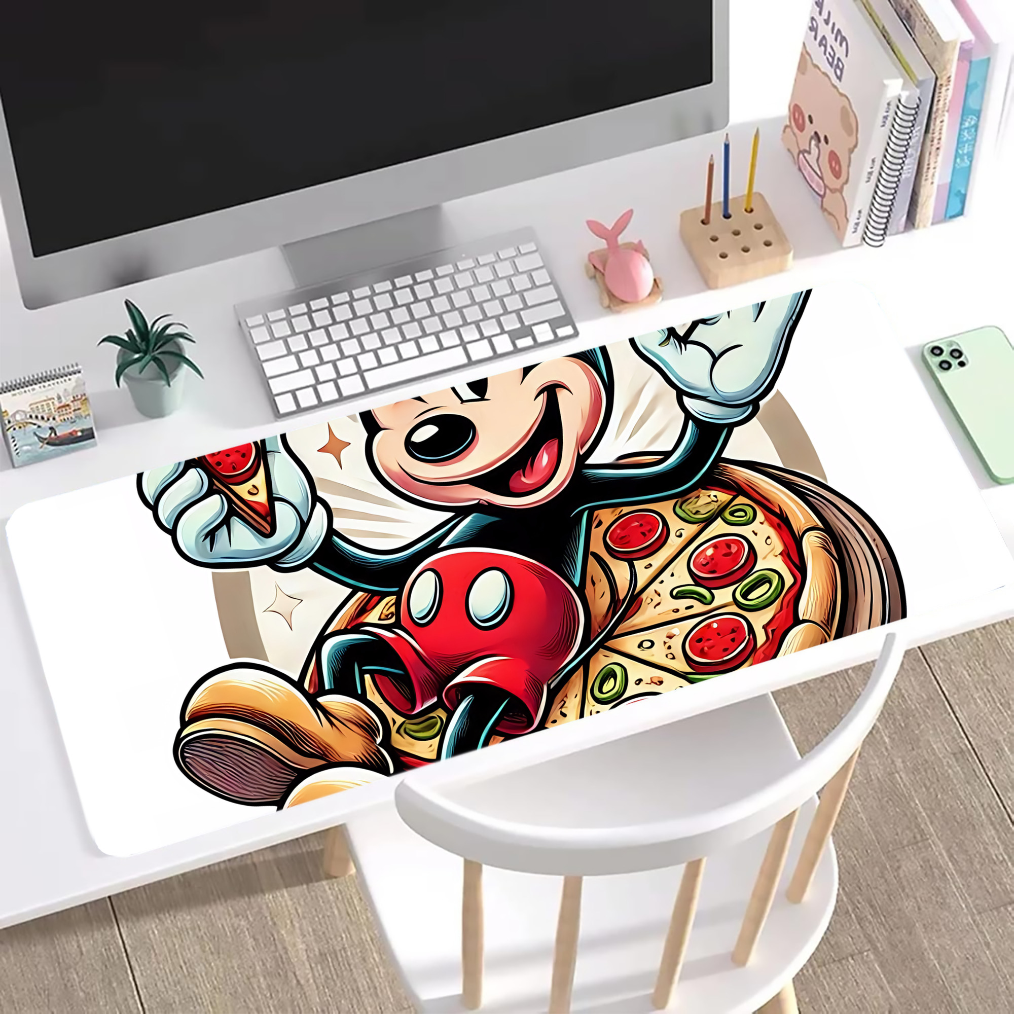ミッキーマウス Mickey Mouse ステッチ加工 大判デスクマット／滑り止めマウスパッド