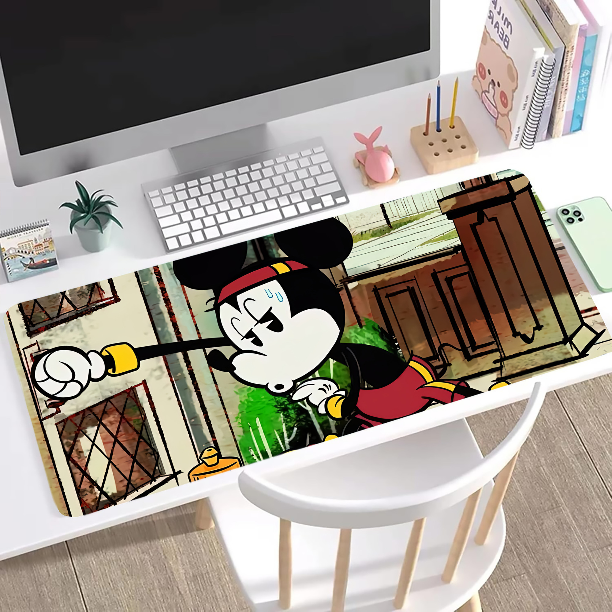 ミッキーマウス Mickey Mouse ステッチ加工 大判デスクマット／滑り止めマウスパッド