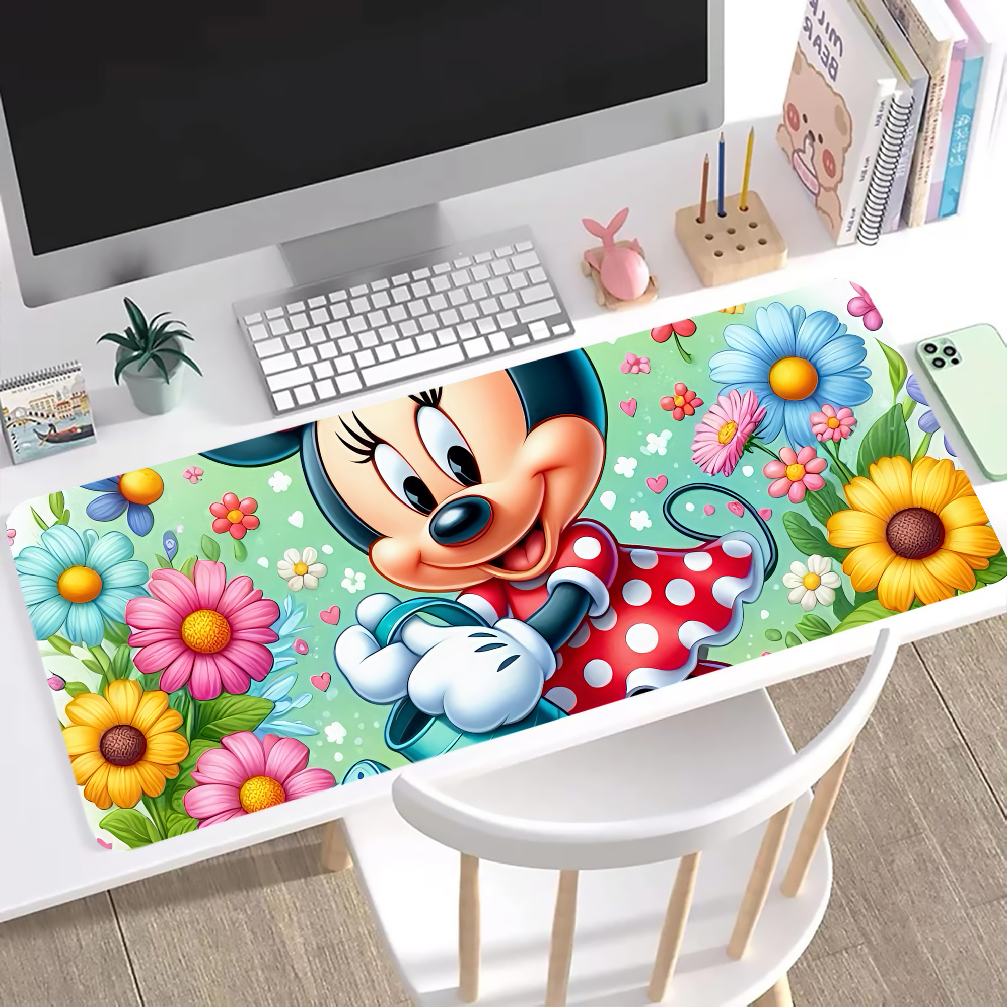 ミッキーマウス Mickey Mouse ステッチ加工 大判デスクマット／滑り止めマウスパッド