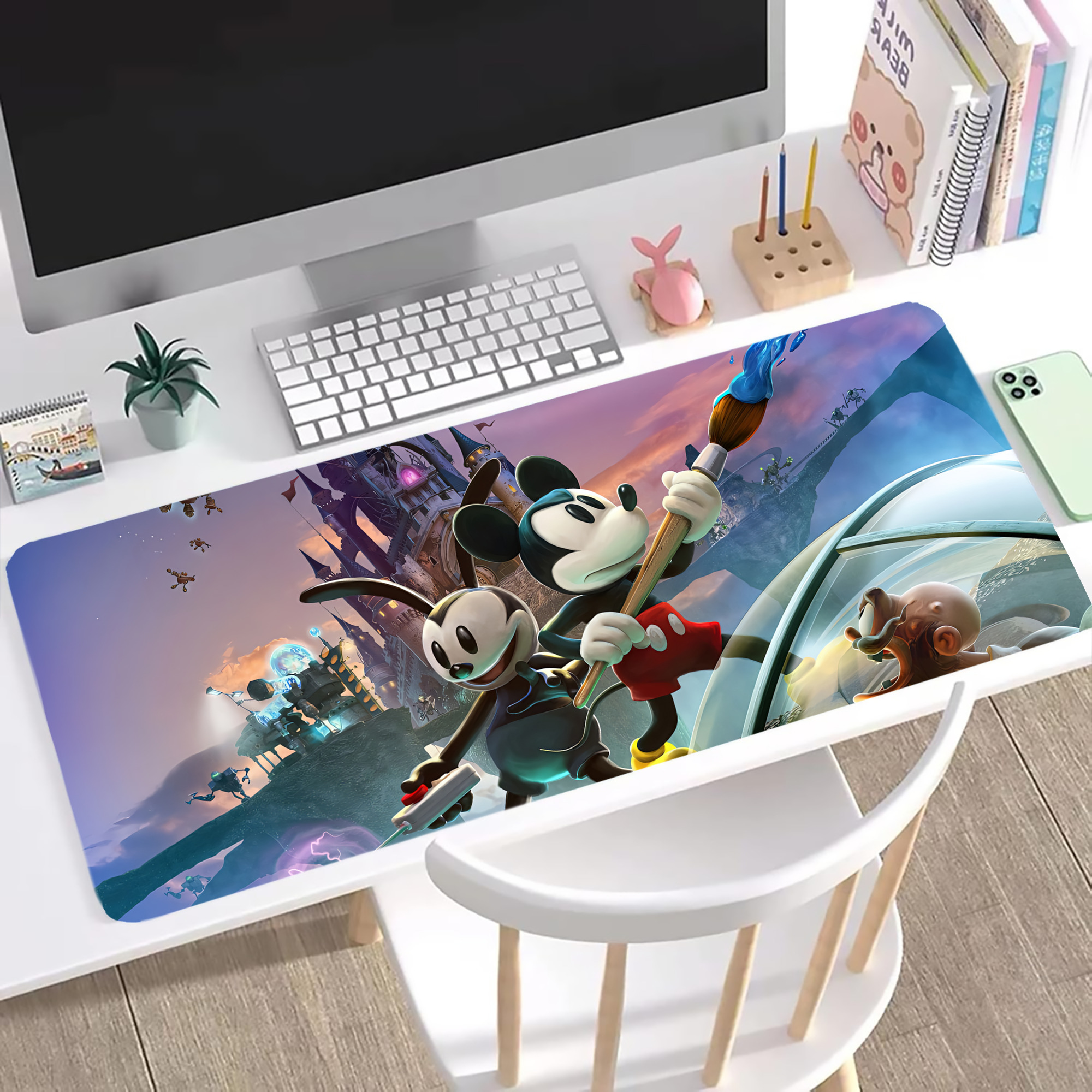 ミッキーマウス Mickey Mouse ステッチ加工 大判デスクマット／滑り止めマウスパッド