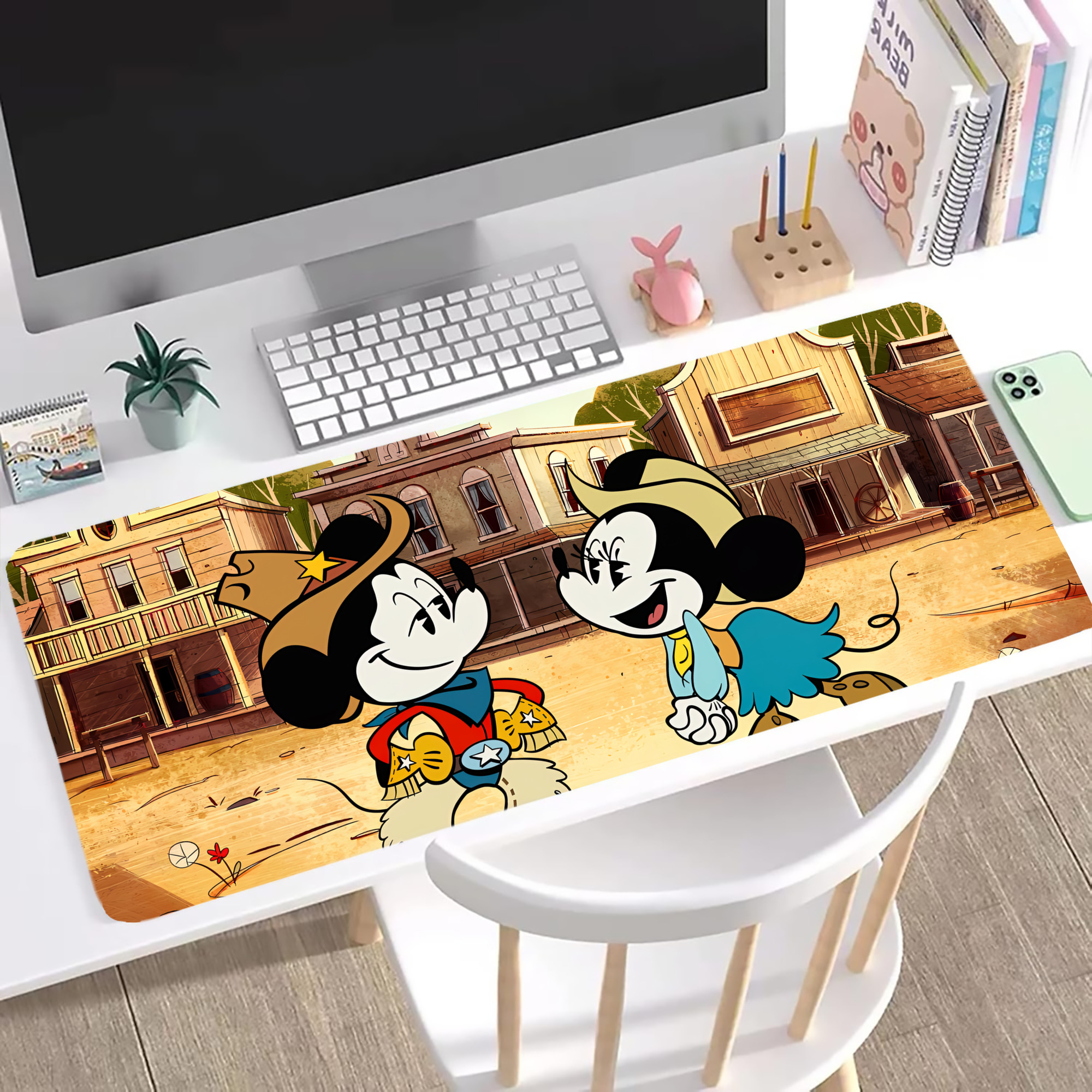 ミッキーマウス Mickey Mouse ステッチ加工 大判デスクマット／滑り止めマウスパッド