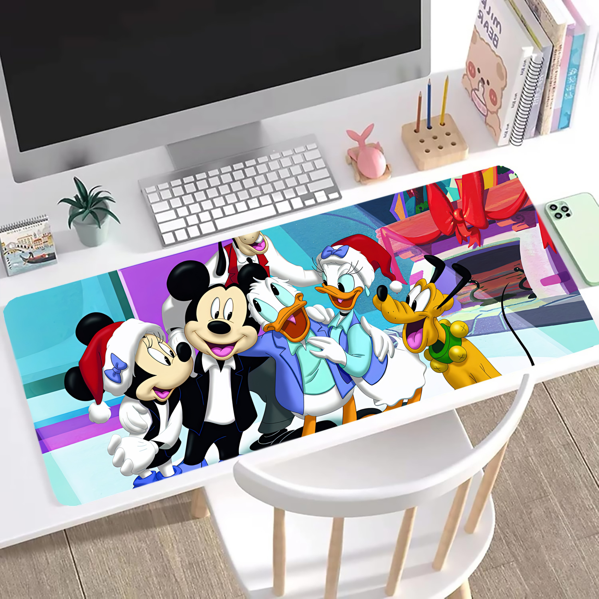 （画像用） ミッキーマウス Mickey Mouse ステッチ加工 大判デスクマット／滑り止めマウスパッド