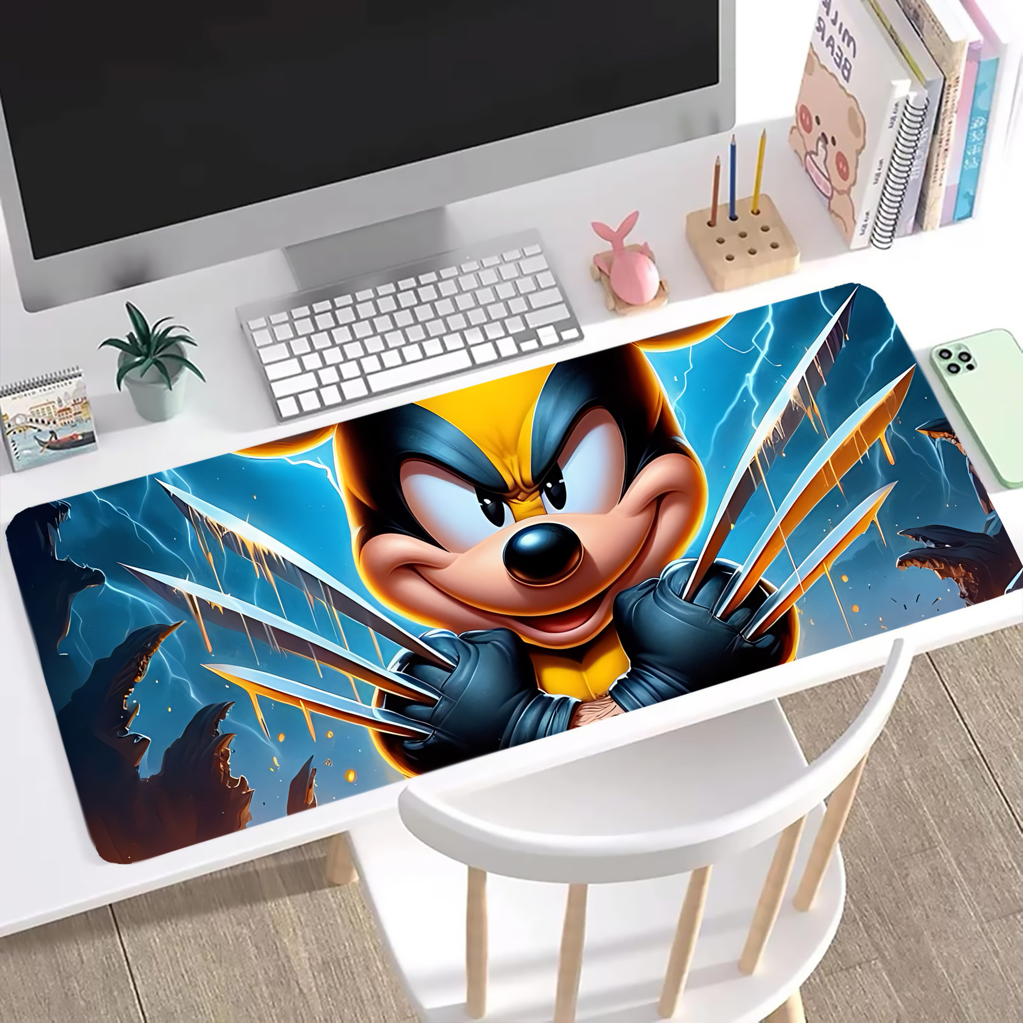ミッキーマウス Mickey Mouse ステッチ加工 大判デスクマット／滑り止めマウスパッド